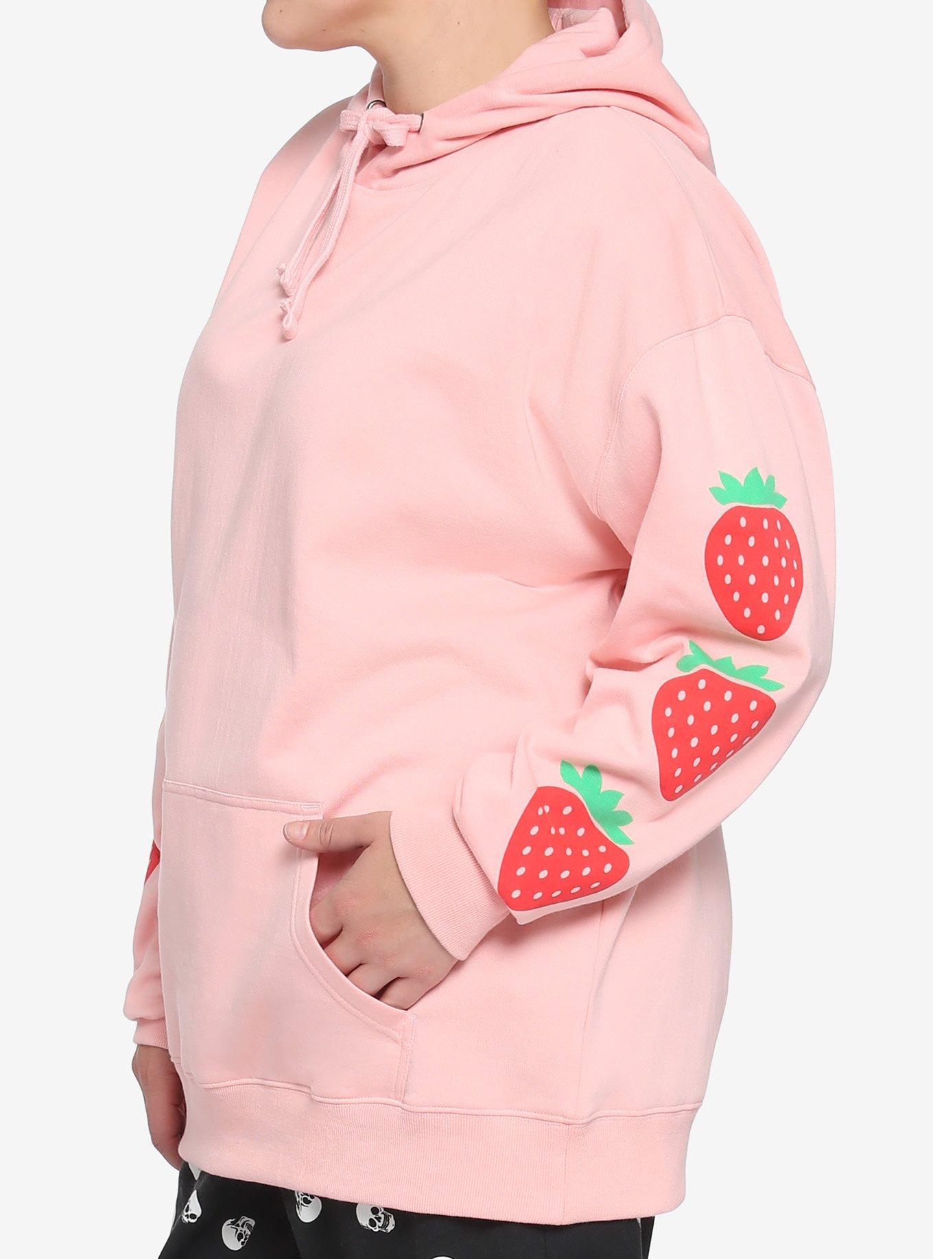 Strawberry Pastel Pink Girls Hoodie Plus Size, PINK, alternate