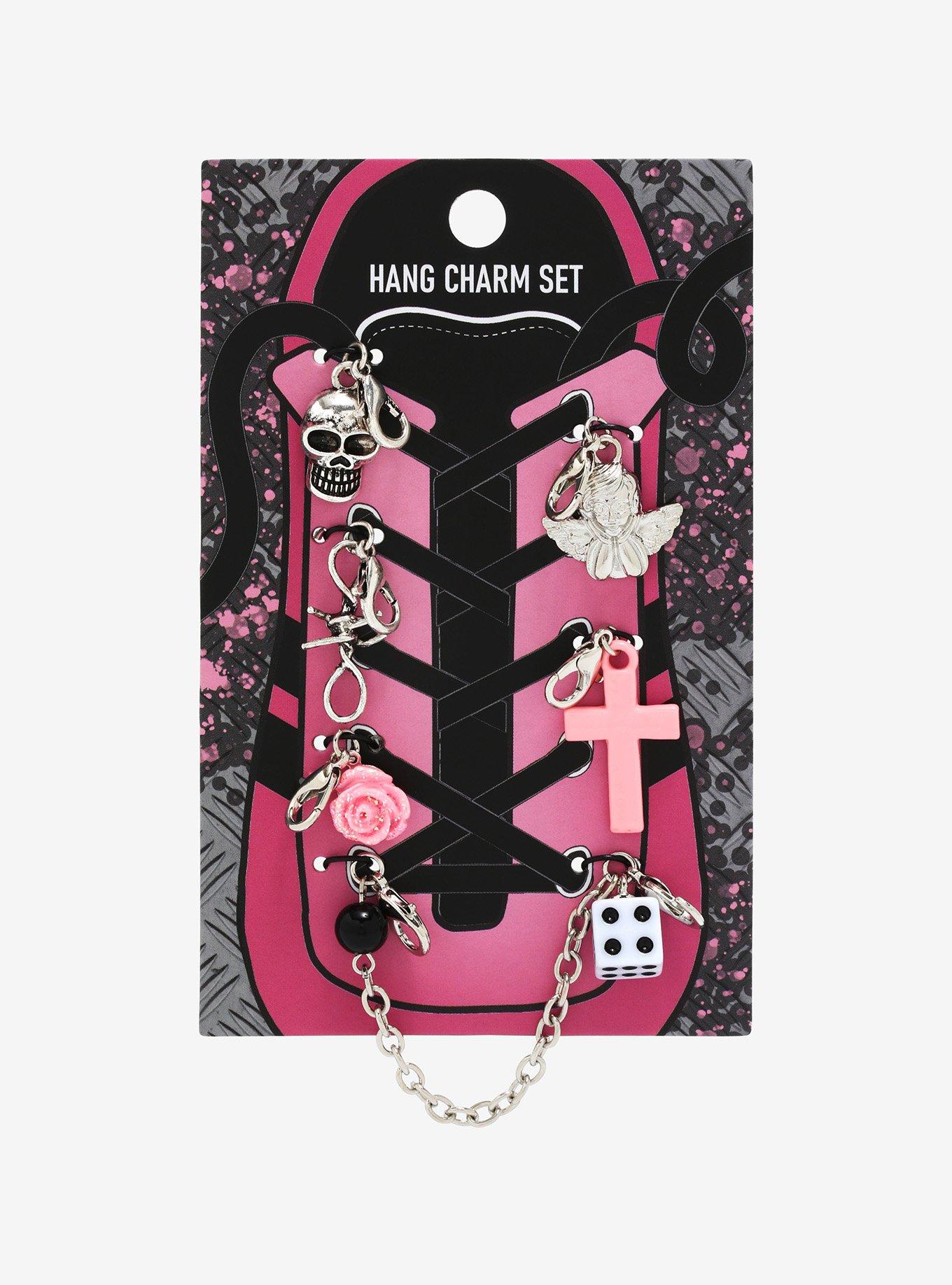 Pink Cross Skull Angel Shoe Hang Charm Set, , alternate