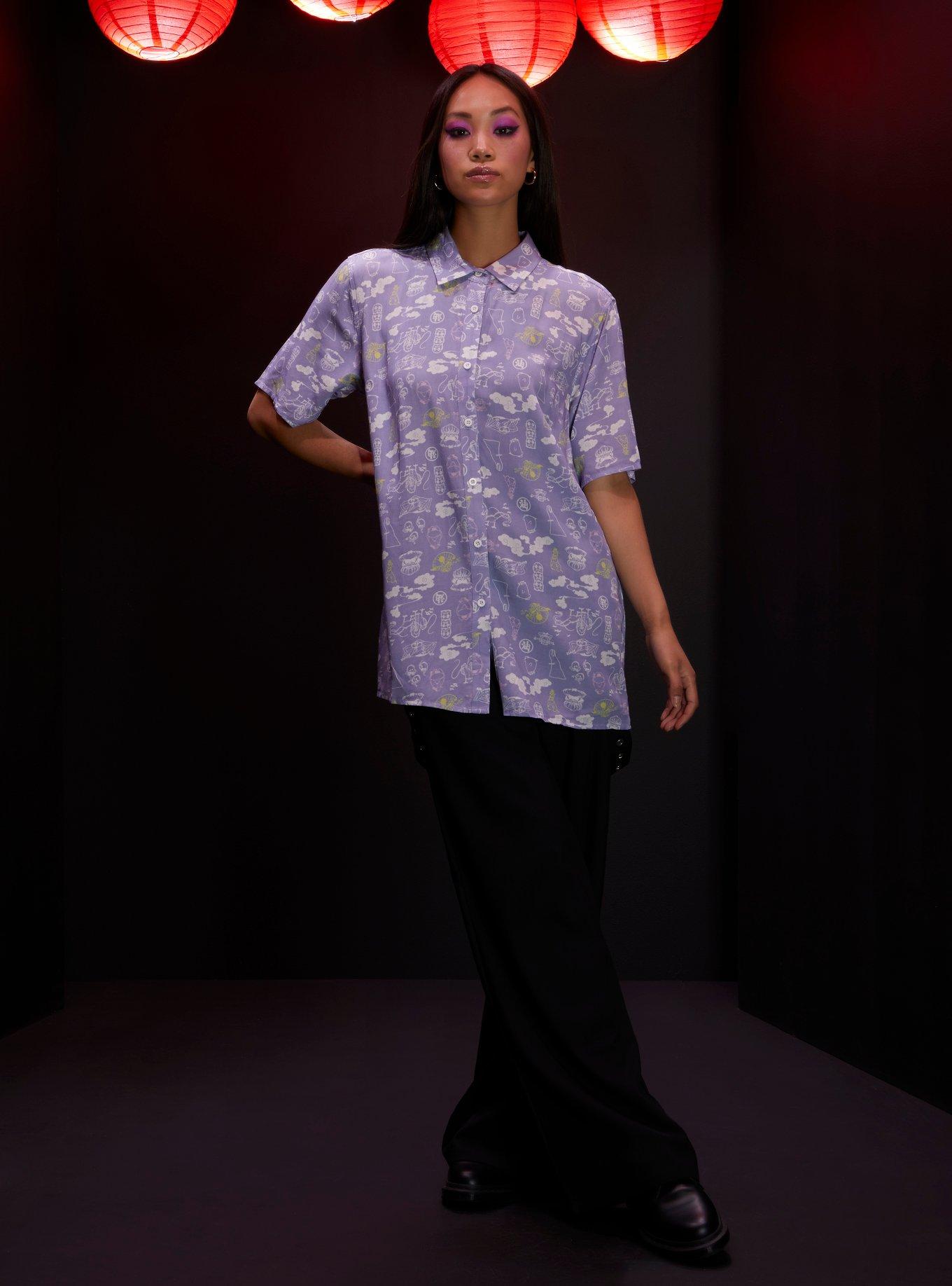 Studio Ghibli Spirited Away Lavender Icons Girls Woven Button-Up, MULTI, alternate