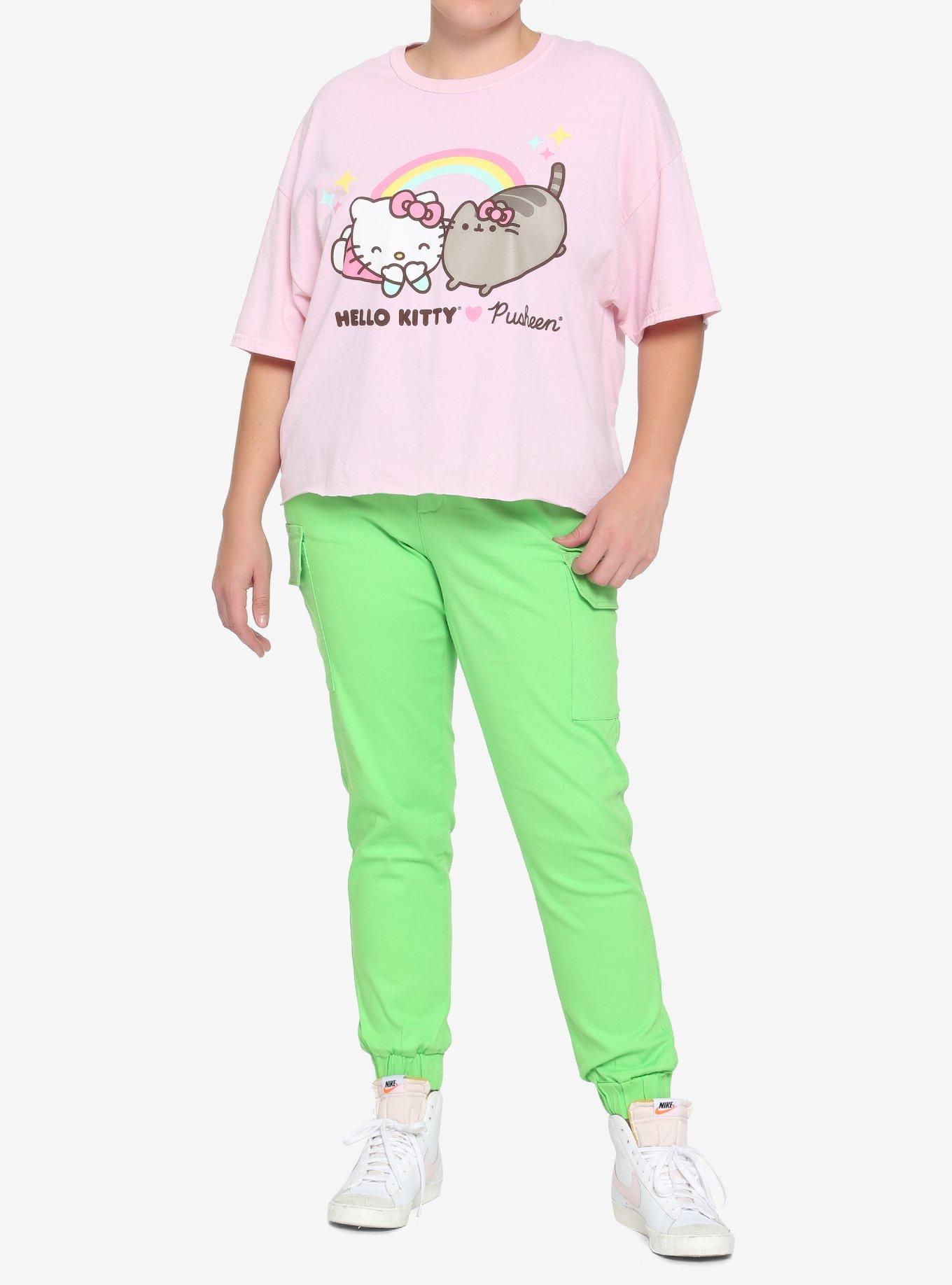 Hello Kitty X Pusheen Pink Rainbow Girls Crop T-Shirt Plus Size, MULTI, alternate