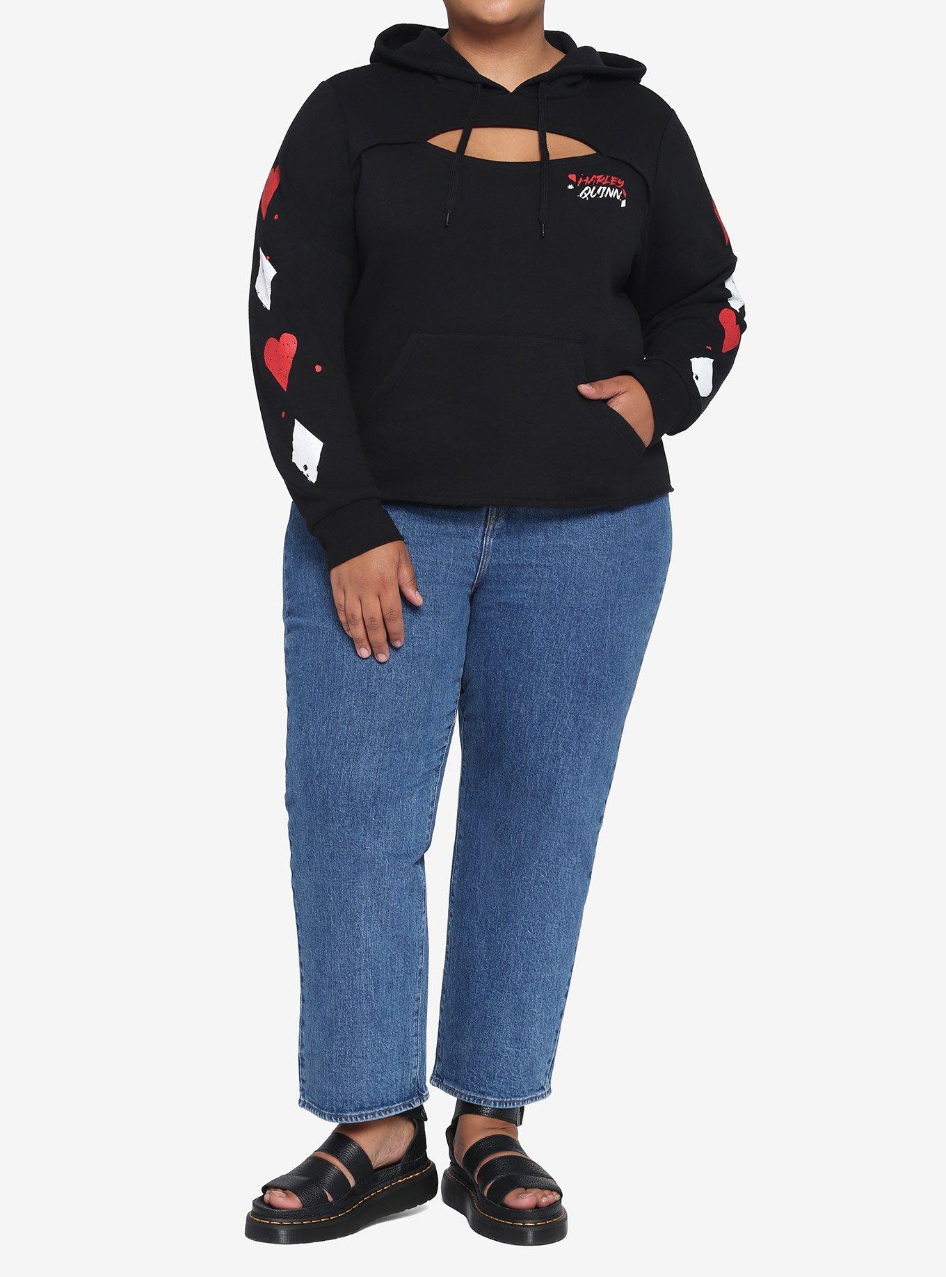 DC Comics The Suicide Squad Harley Quinn Live Fast Die Clown Cutout Hoodie Plus Size, MULTI, alternate