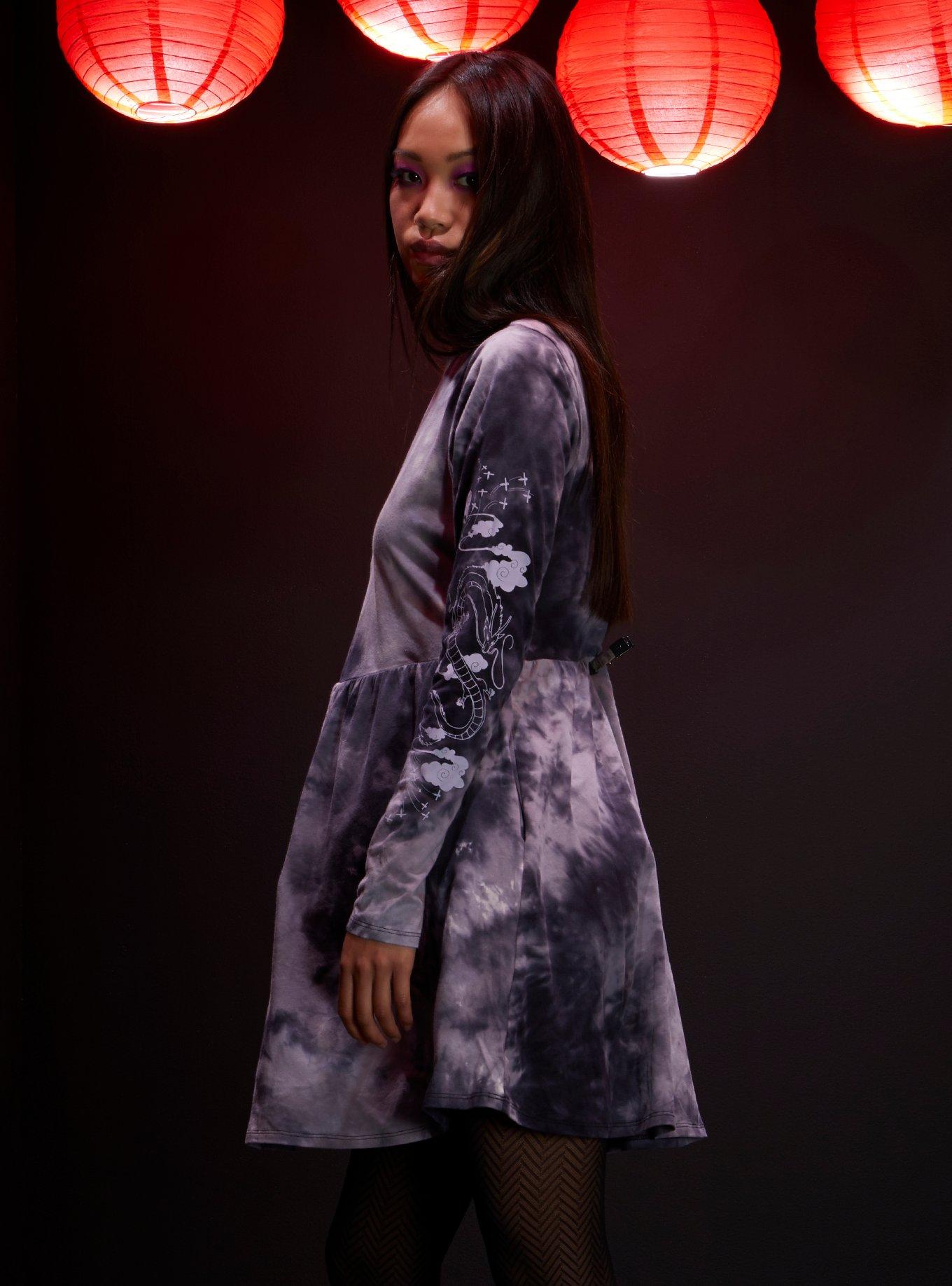 Studio Ghibli Spirited Away Haku Tie-Dye Long-Sleeve Dress, MULTI, alternate