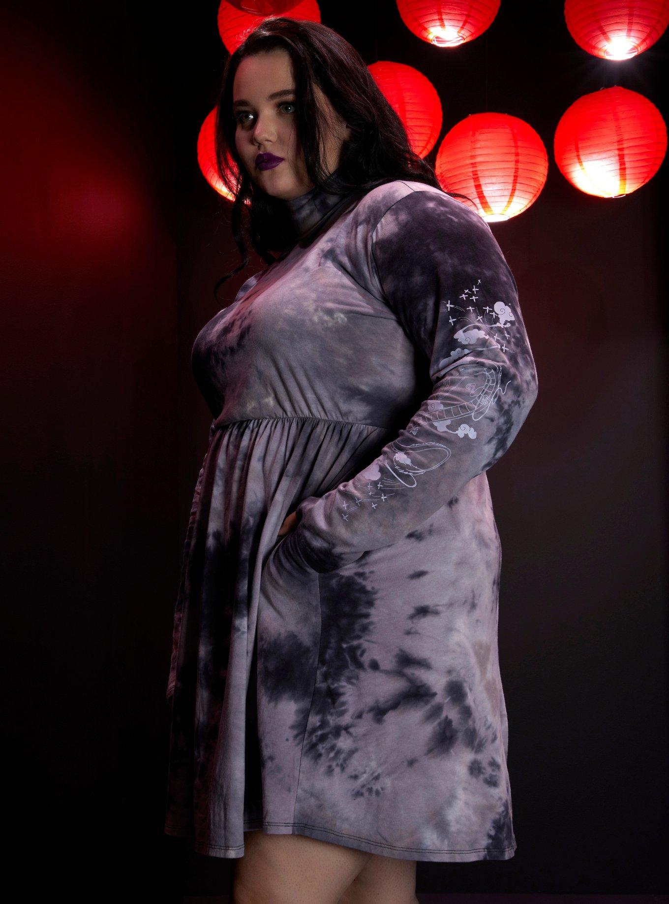 Studio Ghibli Spirited Away Haku Tie-Dye Long-Sleeve Dress Plus Size, MULTI, alternate