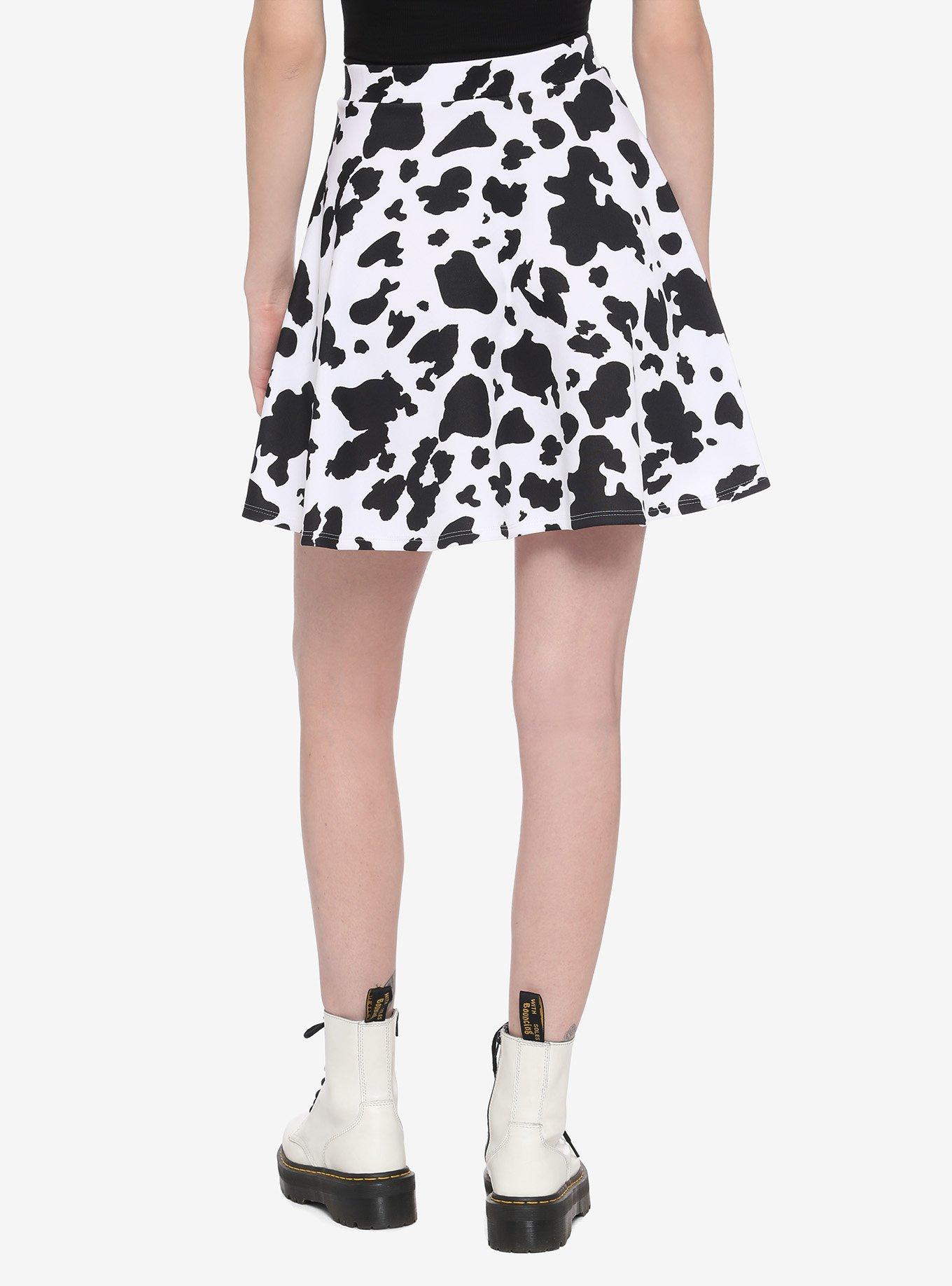 Cow Print Skater Skirt, COW-BLACK WHITE, alternate