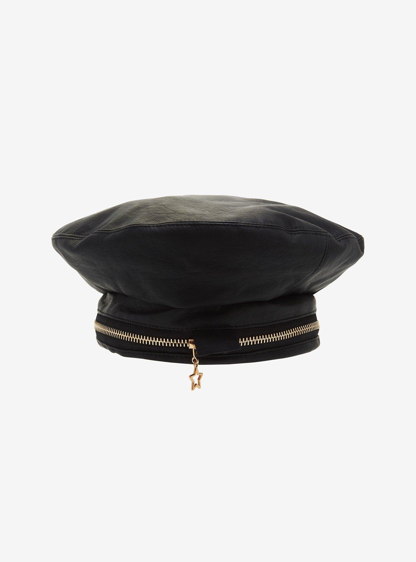 Black Faux Leather Beret, , alternate