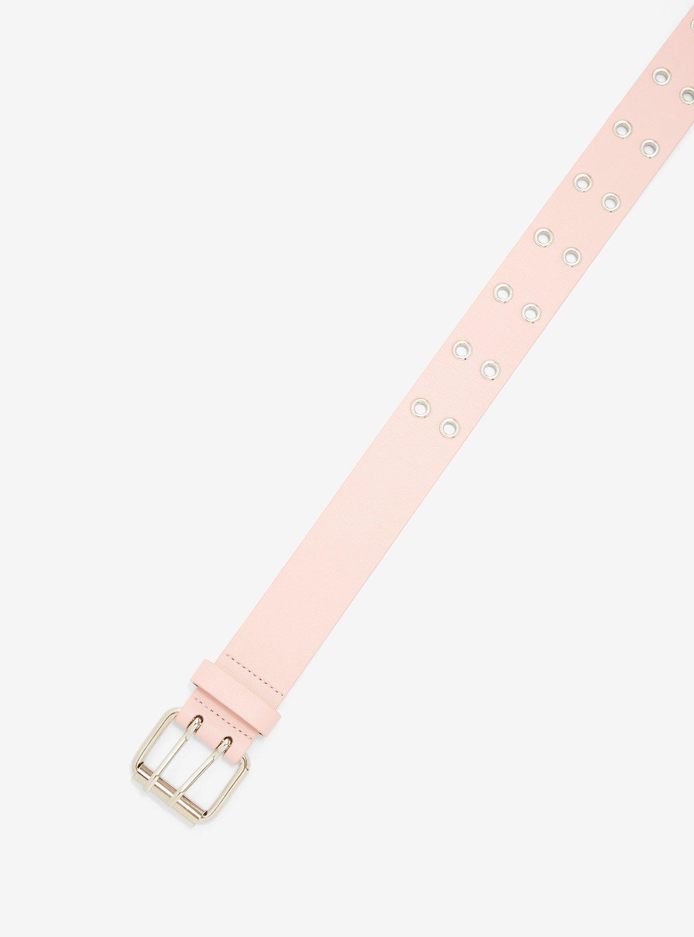 Pink Faux Leather Grommet Belt, SILVER, alternate