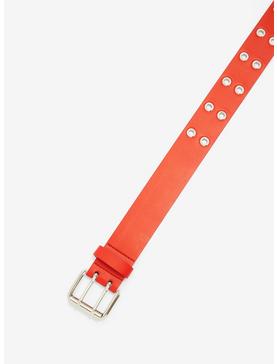 Red Faux Leather Grommet Belt, , hi-res