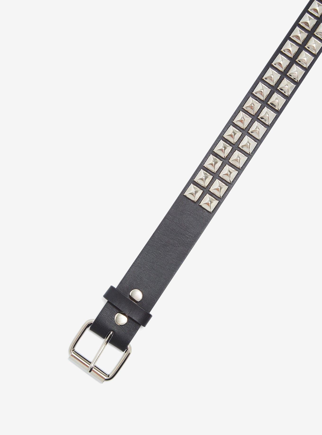 Black & Silver Two Row Pyramid Stud Belt, , hi-res