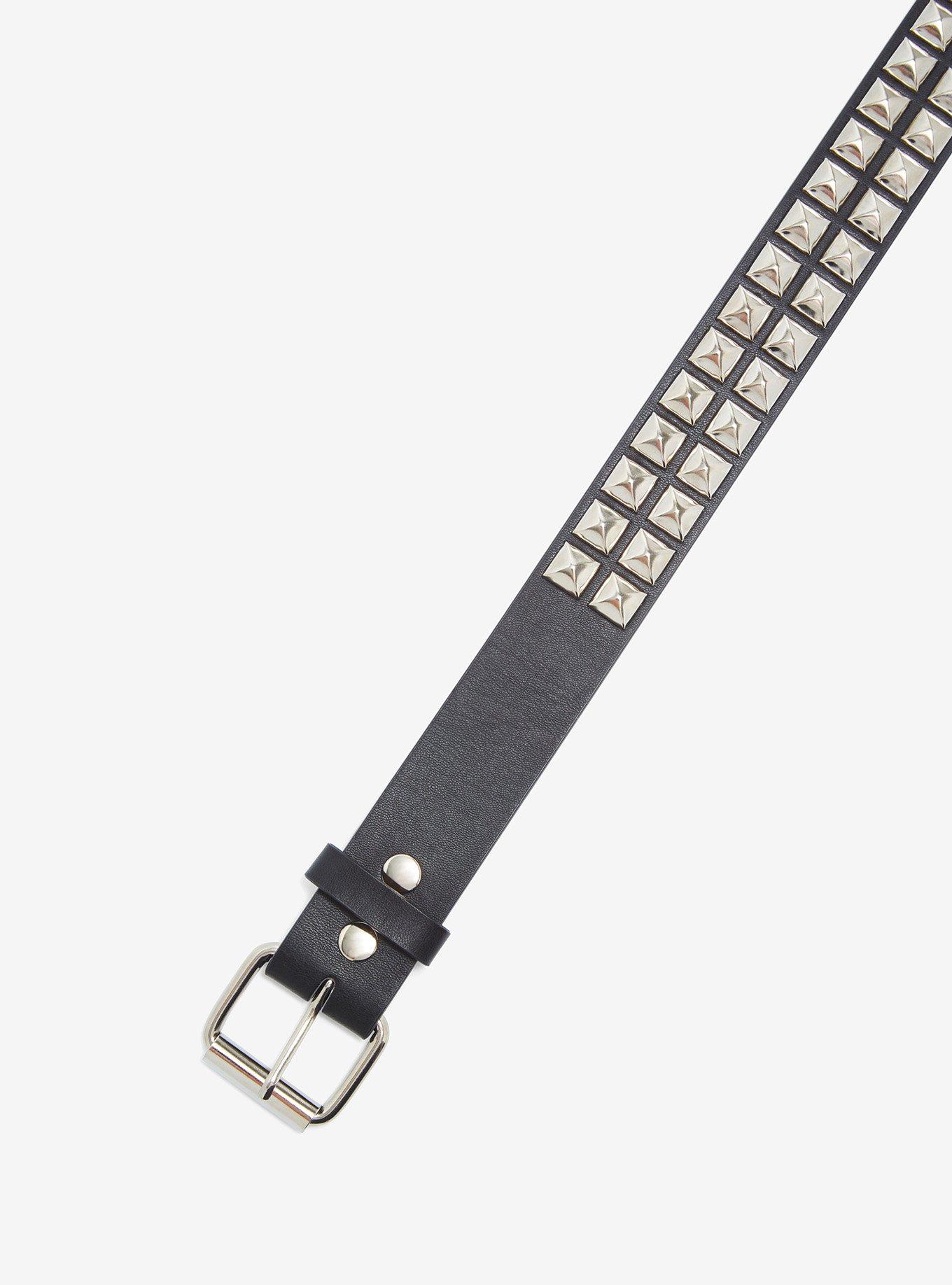 Black & Silver Two Row Pyramid Stud Belt, SILVER, alternate