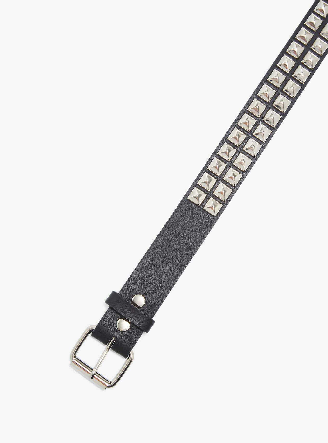 Black & Silver Two Row Pyramid Stud Belt, , hi-res