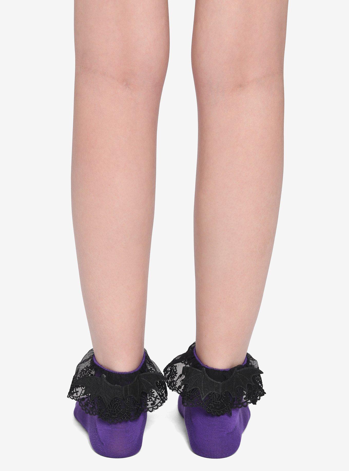 Purple & Black Bat Wings Ruffle Ankle Socks, , alternate