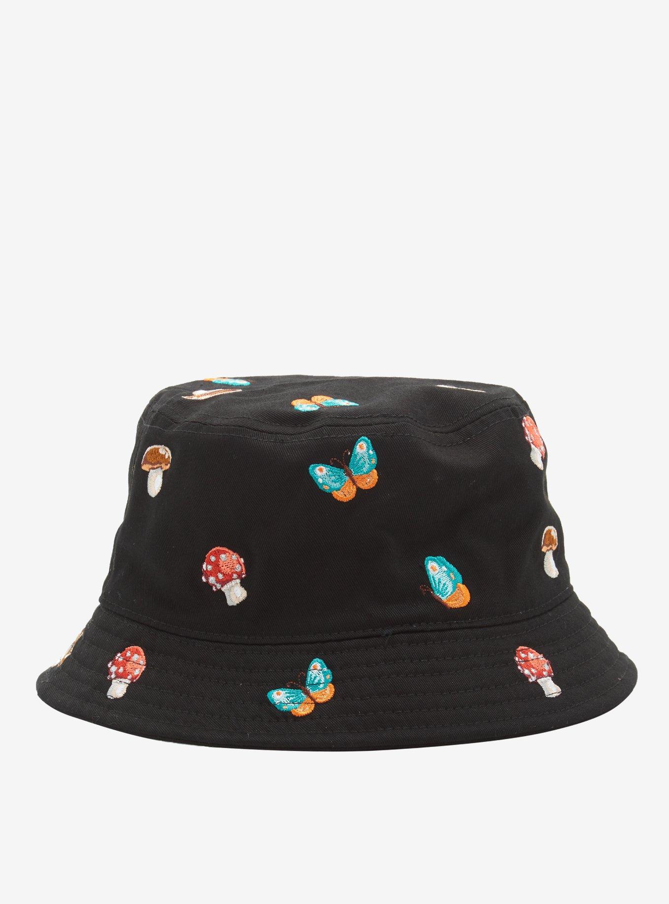 Mushroom & Butterfly Embroidered Bucket Hat, , alternate