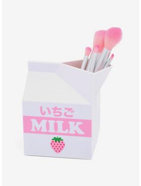 Strawberry Milk Makeup Brush & Holder Set, , hi-res