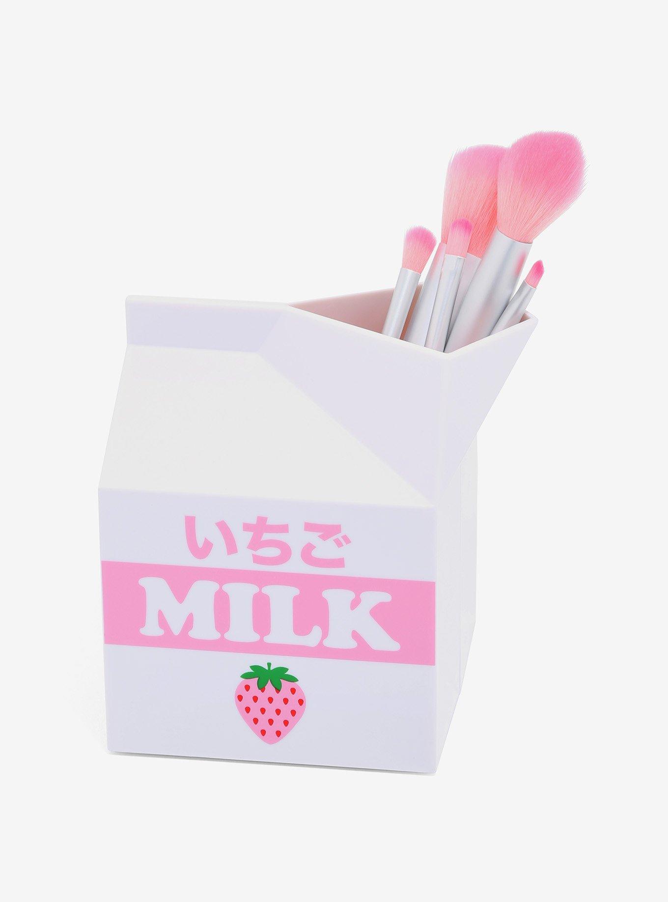 Strawberry Milk Makeup Brush & Holder Set, , alternate