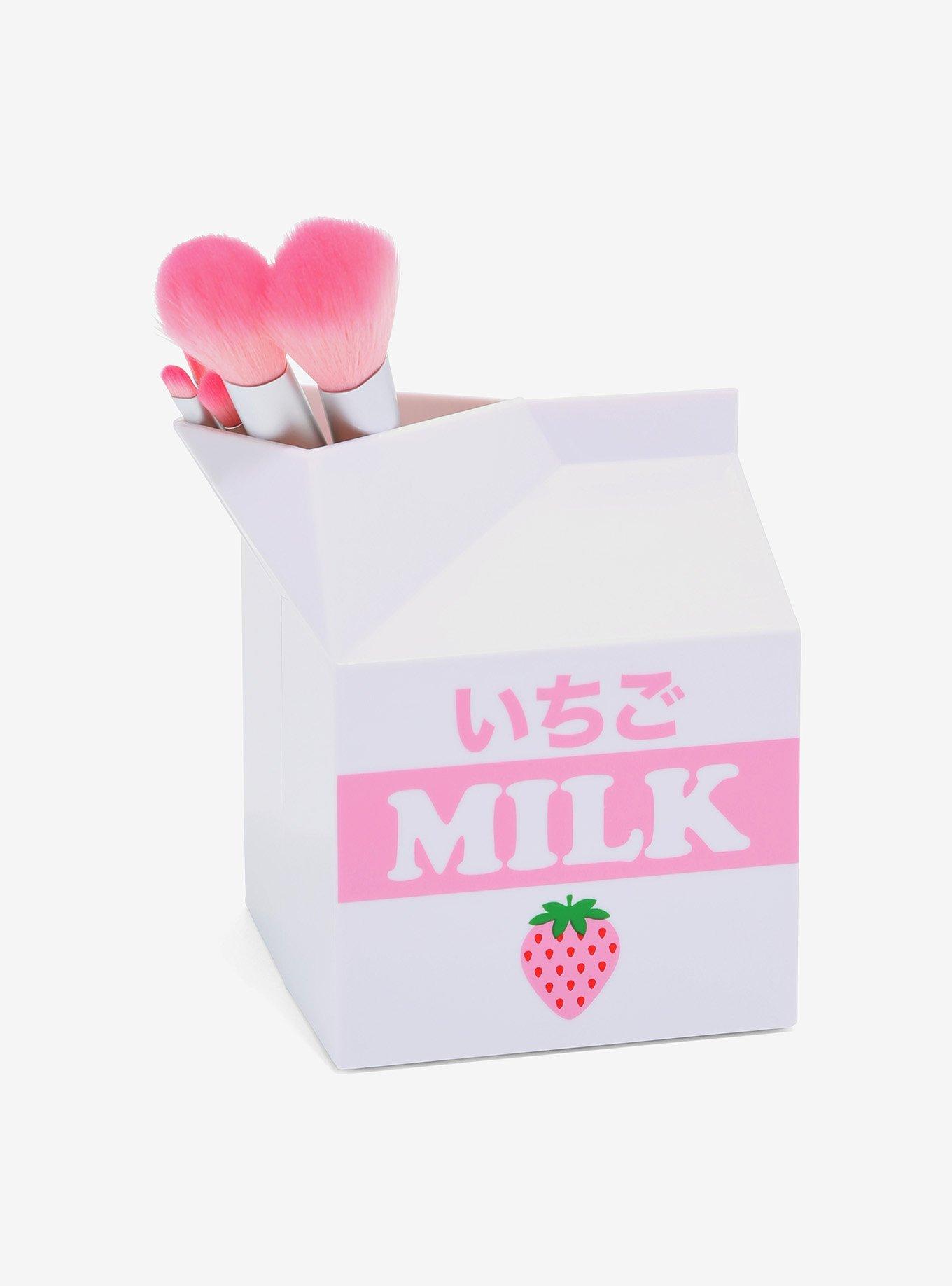 Strawberry Milk Makeup Brush & Holder Set, , alternate