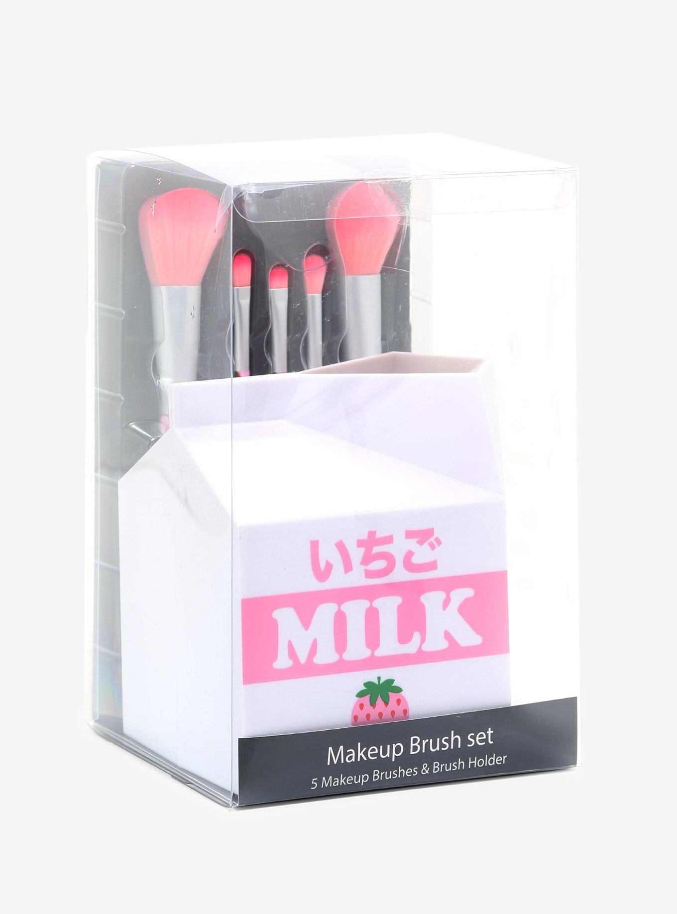 Strawberry Milk Makeup Brush & Holder Set, , alternate
