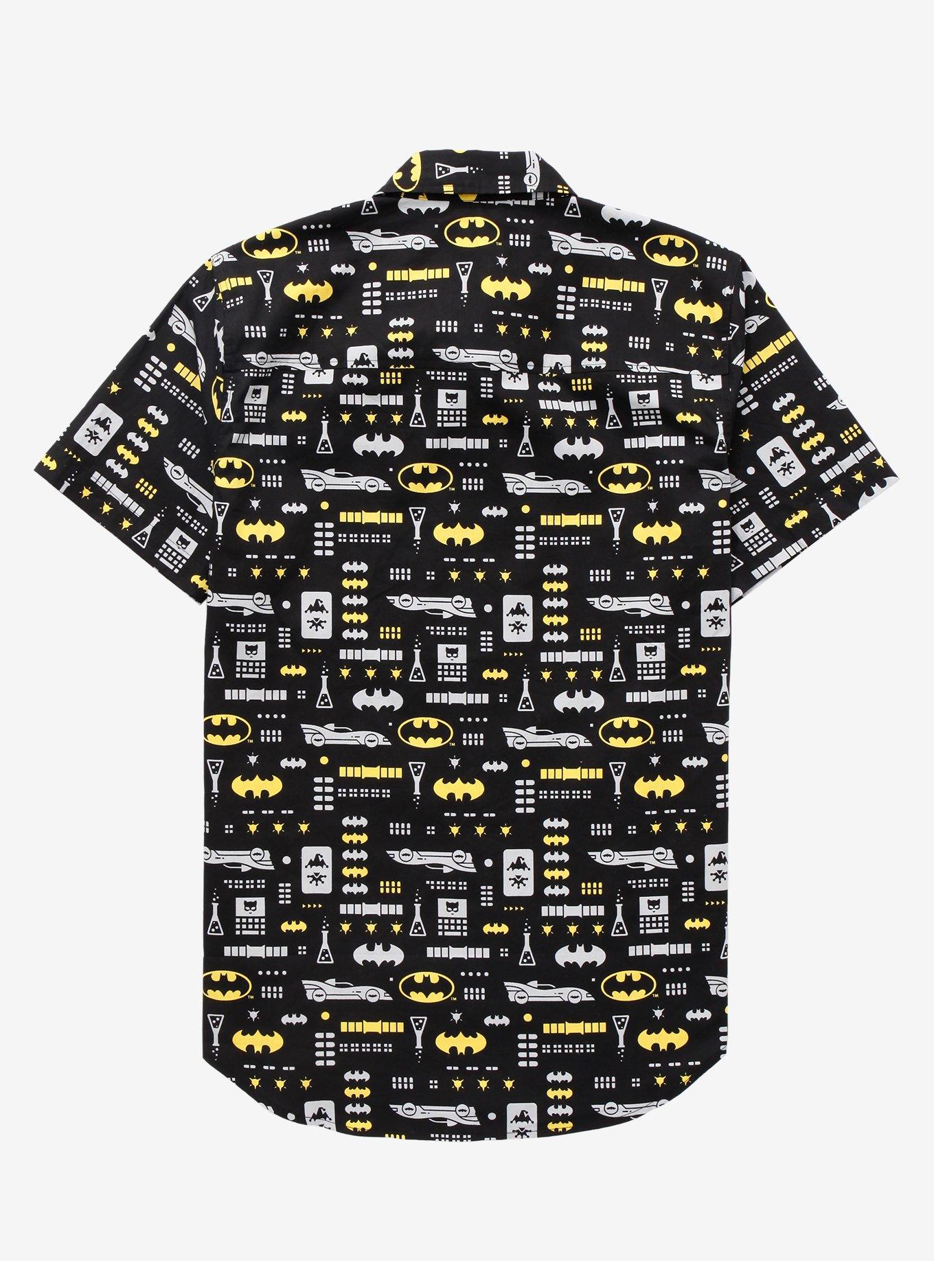 DC Comics Batman Icons Allover Print Woven Button-Up - BoxLunch Exclusive, BLACK, alternate