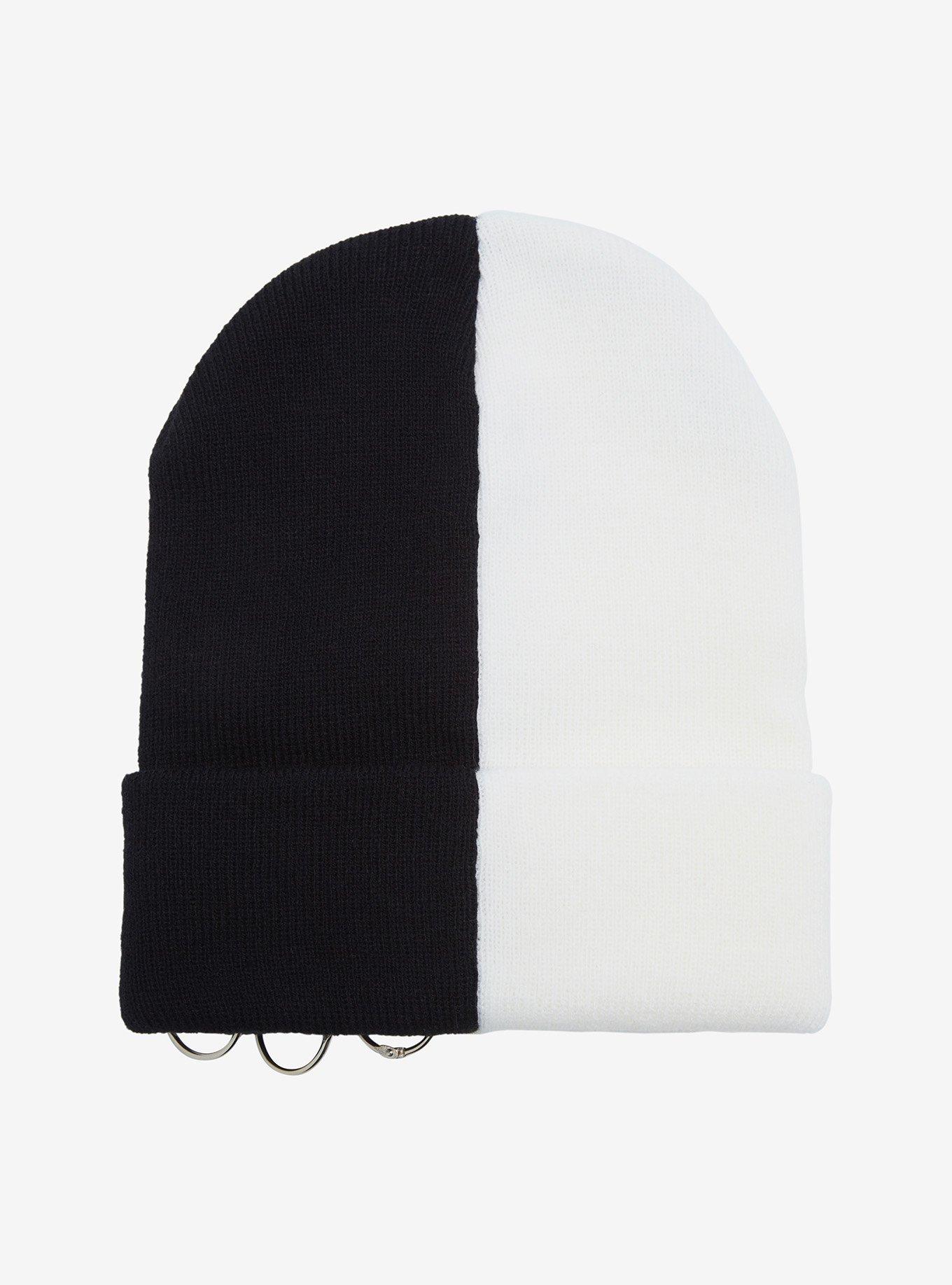 Black & White Split Pierced Beanie, , alternate