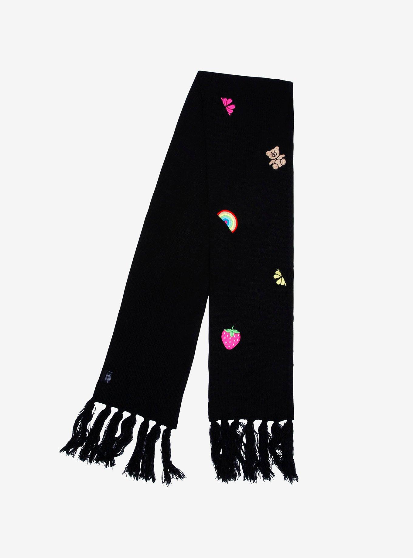 Kawaii Embroidered Patches Scarf, , alternate