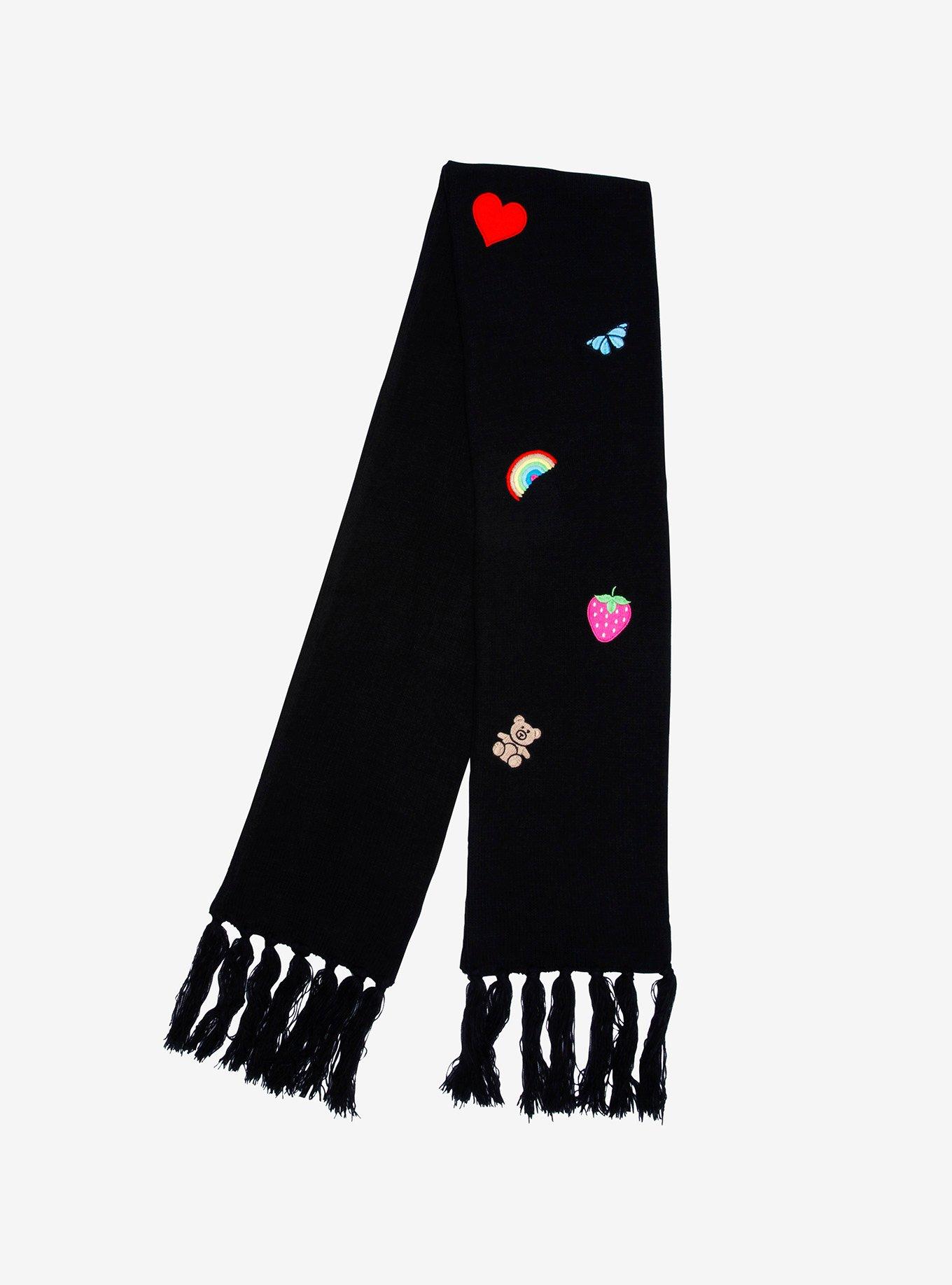Kawaii Embroidered Patches Scarf, , alternate