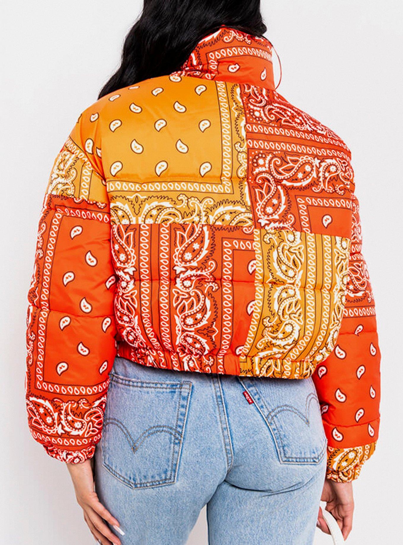 Azalea Wang Paisley Puffer Jacket, ORANGE, alternate