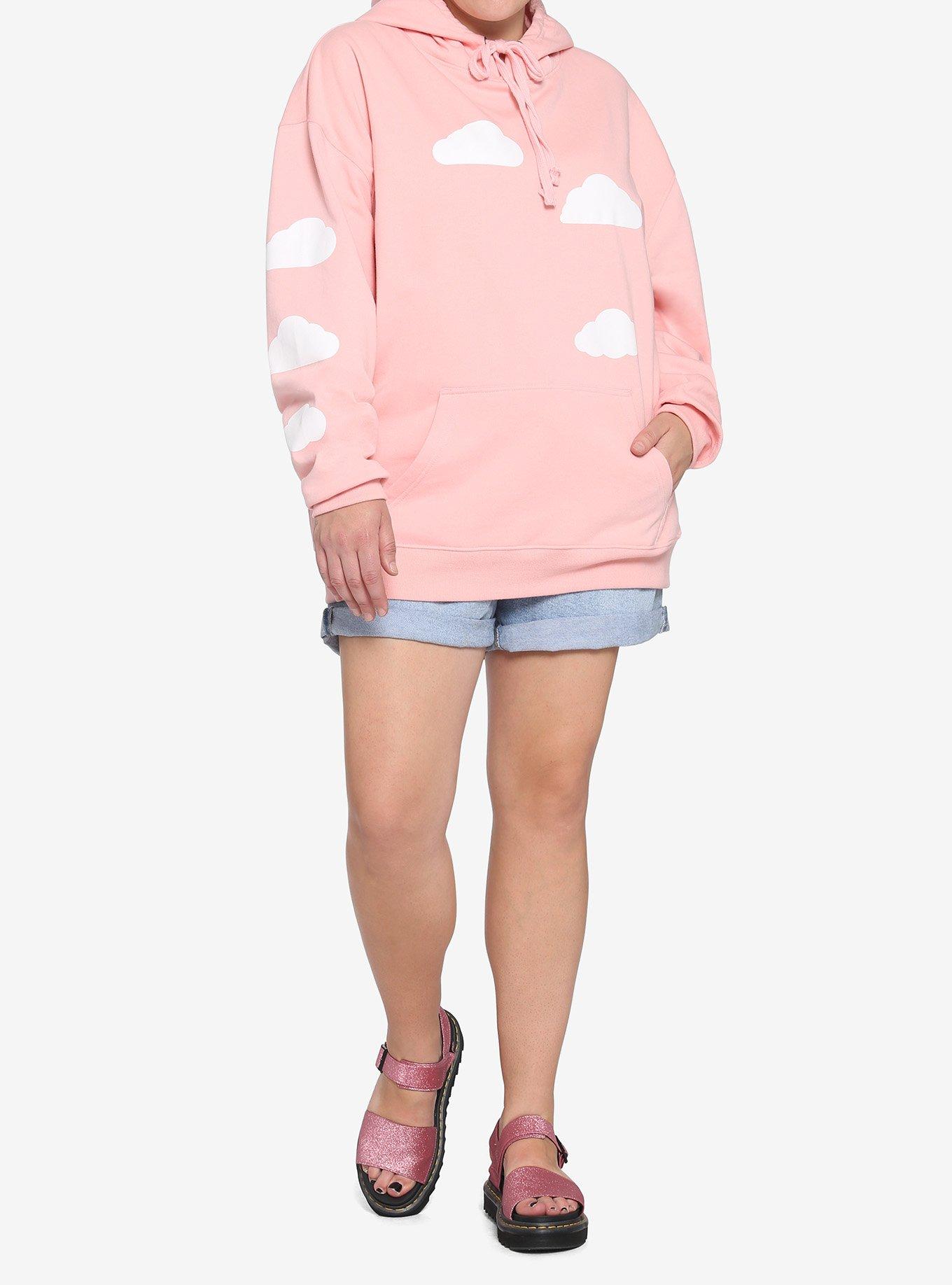 Clouds Pastel Pink Girls Hoodie Plus Size, PINK, alternate