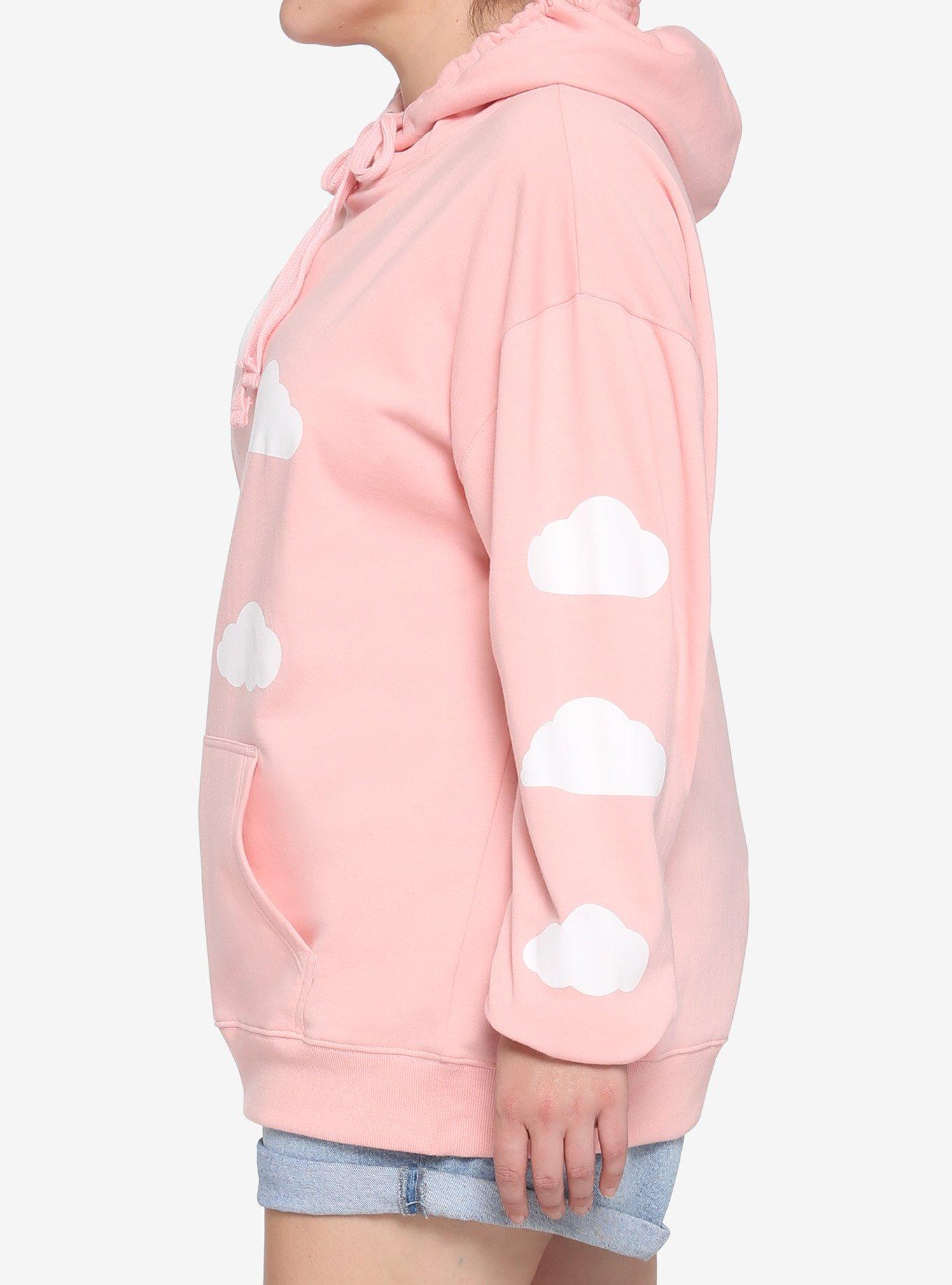 Clouds Pastel Pink Girls Hoodie Plus Size, PINK, alternate