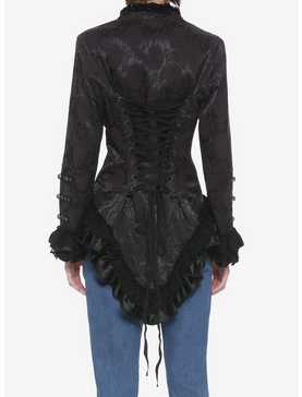 Black Brocade Lace Up Jacket, , hi-res