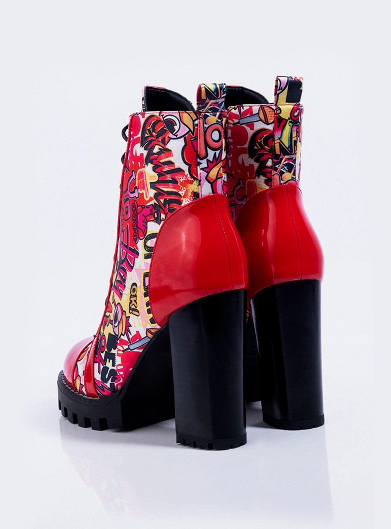 Azalea Wang Kapow! Chunky Heel Bootie Red, RED, alternate