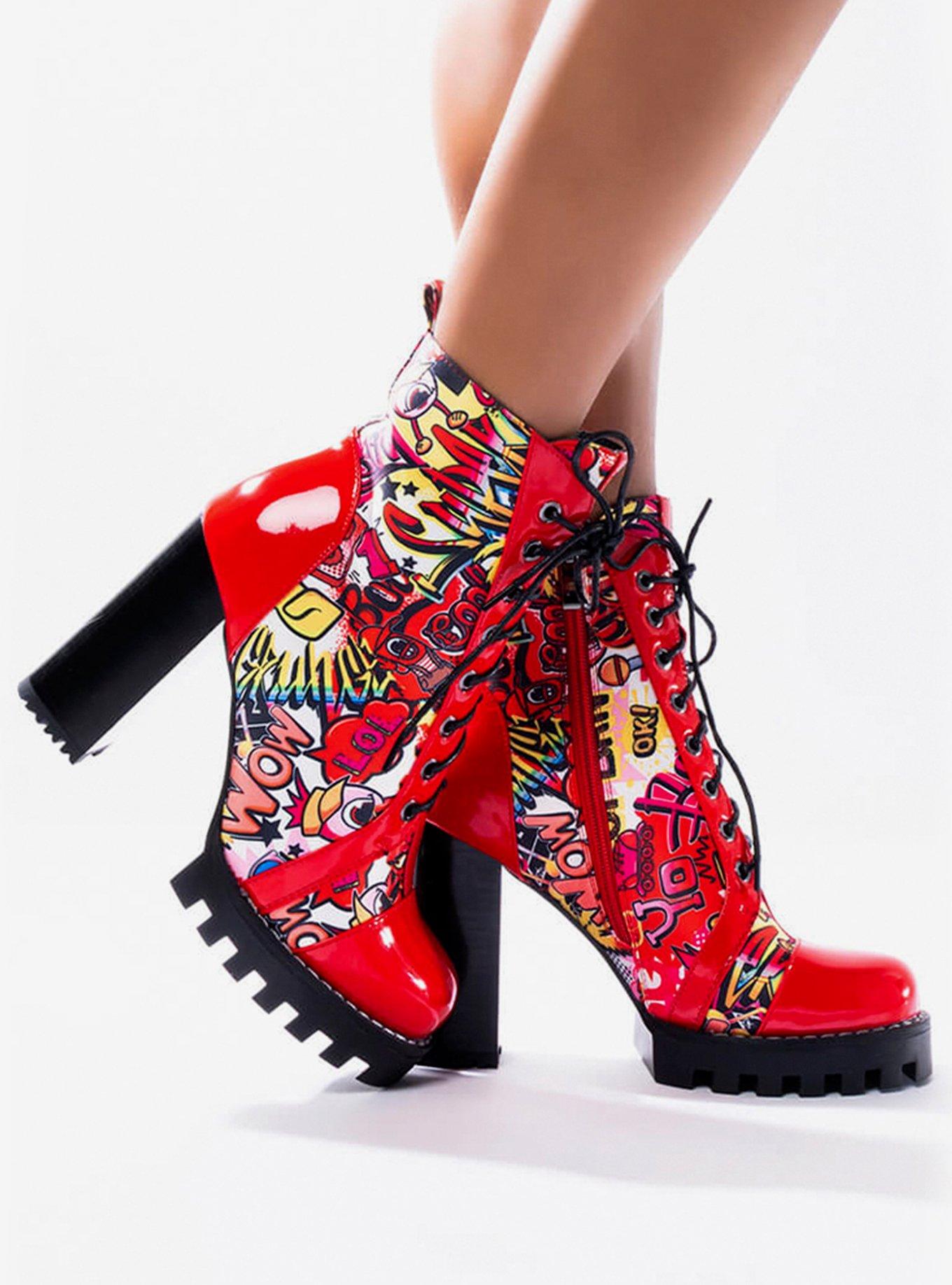 Azalea Wang Kapow! Chunky Heel Bootie Red, RED, alternate