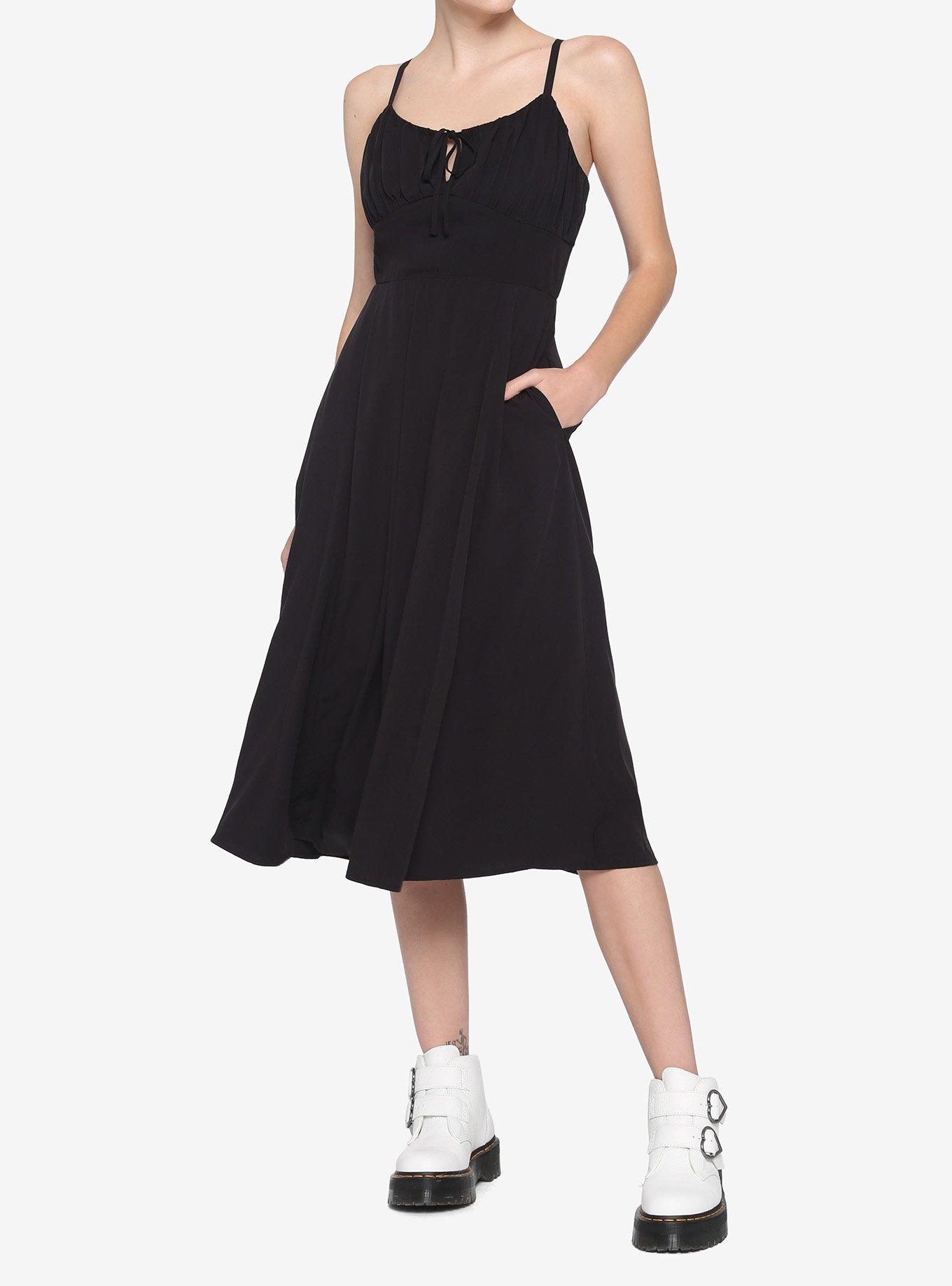 Black Empire Waist Midi Dress, BLACK, alternate