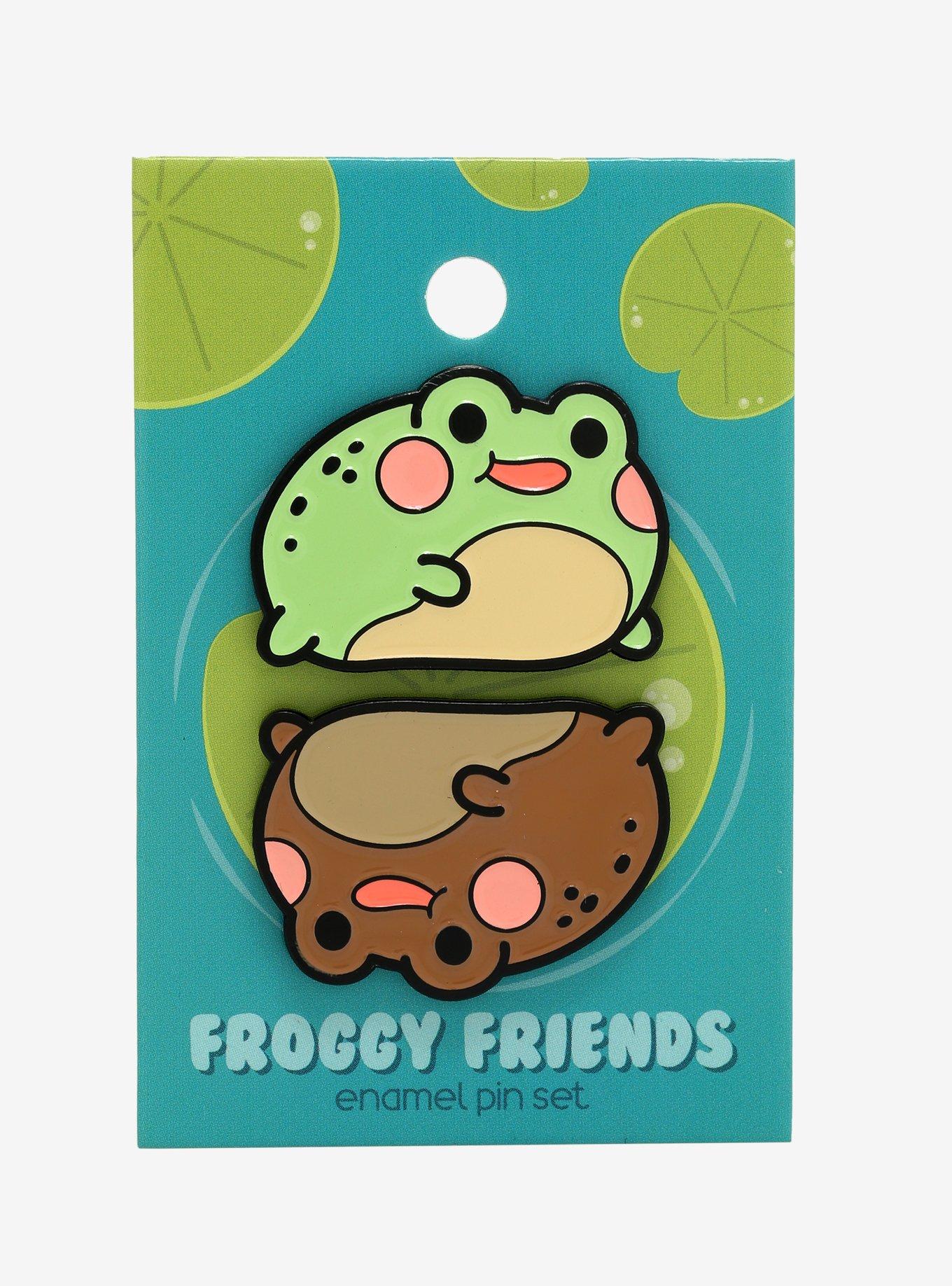 Frog Friends Green & Brown Enamel Pin Set, , alternate