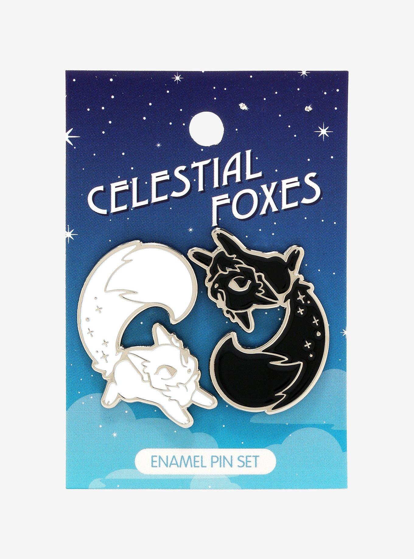 Cosmic Fox Black & White Enamel Pin Set, , alternate