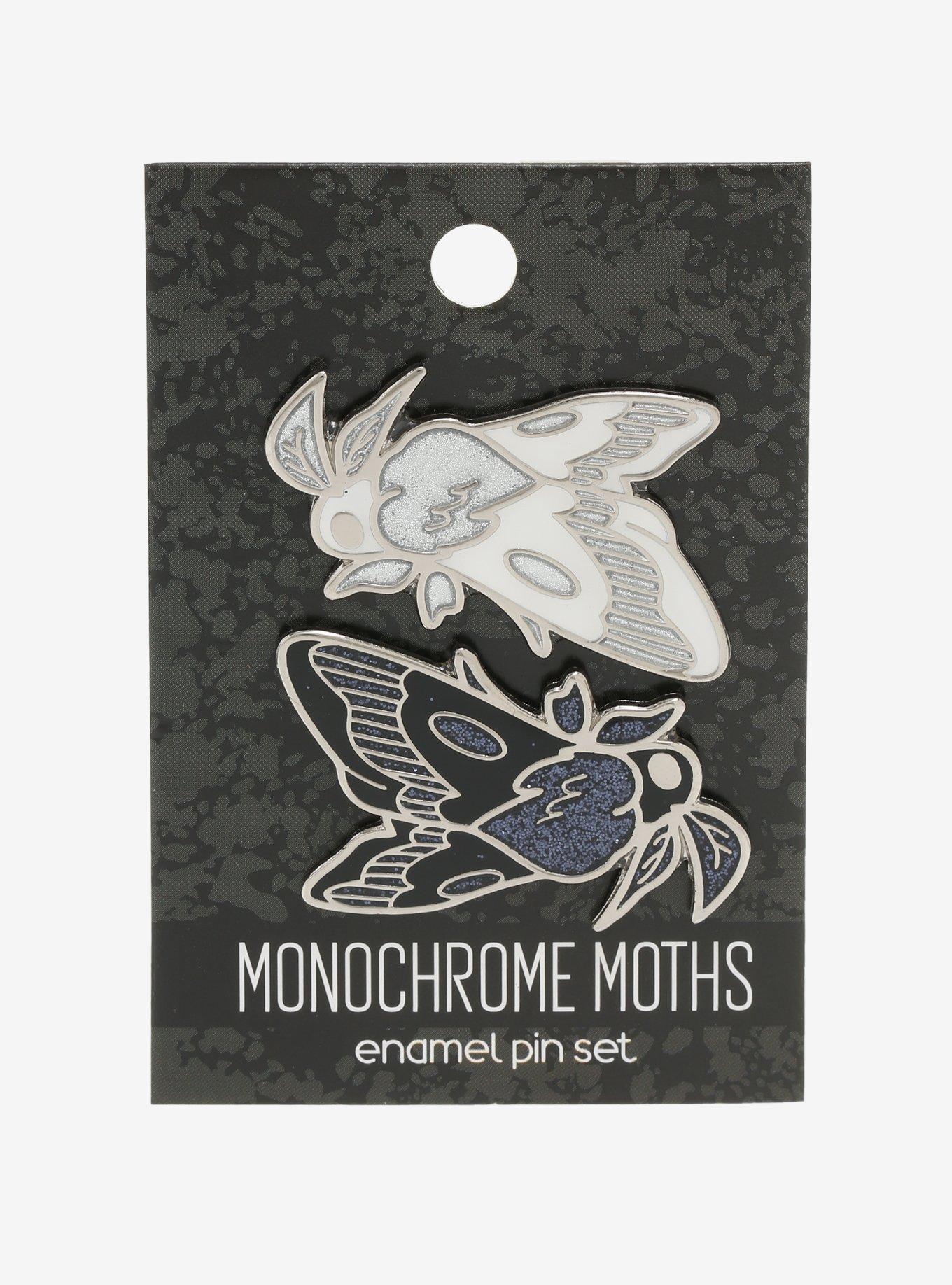 Black & White Moth Enamel Pin Set, , alternate