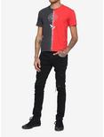 Grey & Red Split Wash Embroidered Rose T-Shirt, BLACK  RED, alternate
