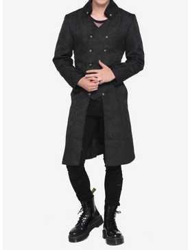 Black Brocade Mens Coat, , hi-res