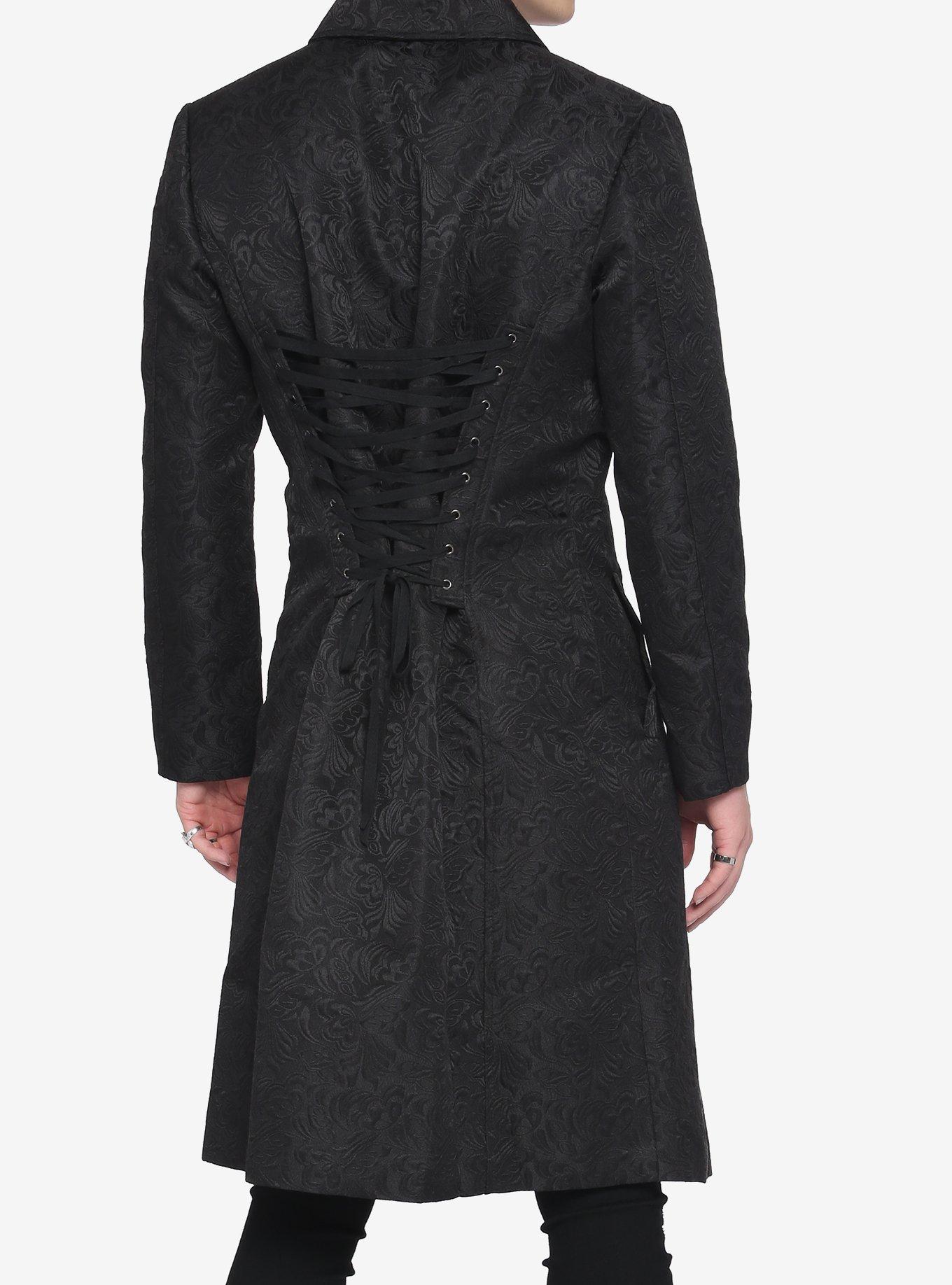 Black Brocade Mens Coat, BLACK, alternate