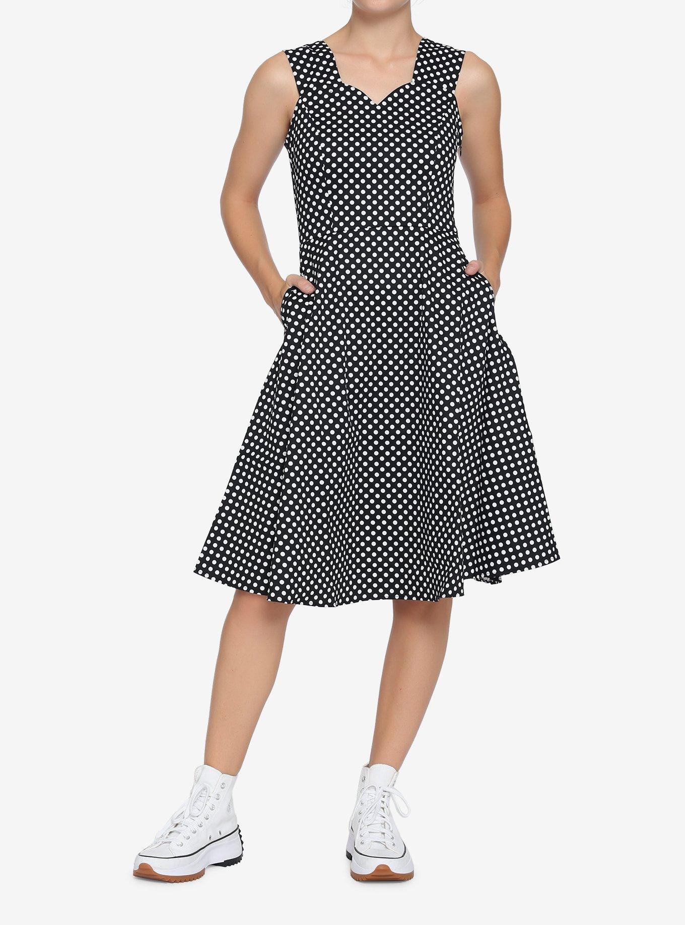 Black White Polka Dot Dress, BLACK, alternate