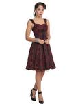 Red and Black Brocade Lace Up Dress, BLACK, alternate