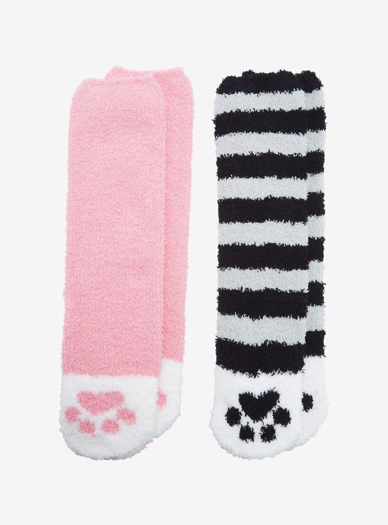 Cat Paw Fuzzy Crew Sock 2 Pair, , alternate