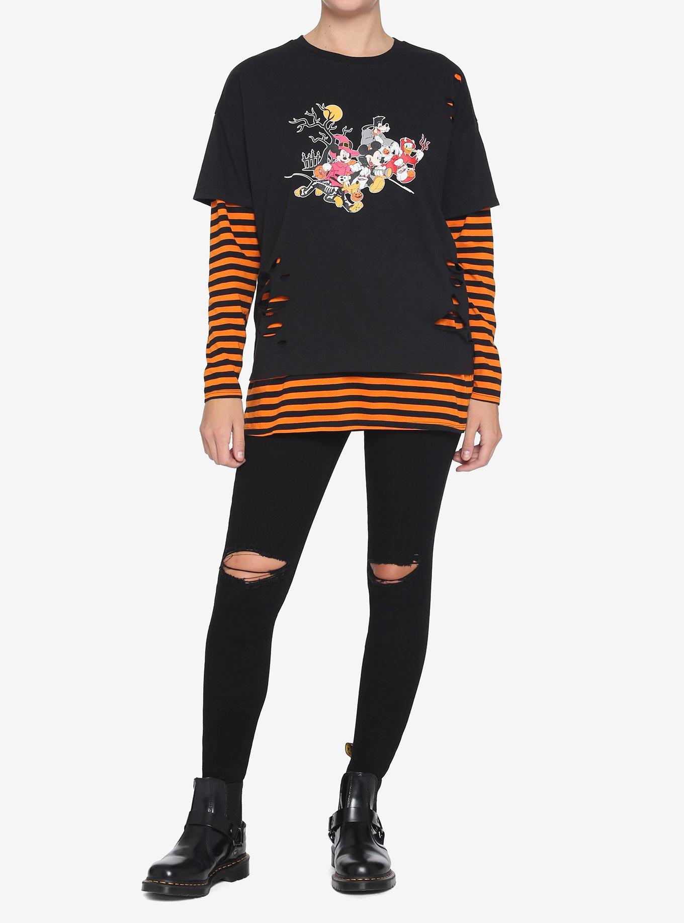 Disney Mickey Mouse & Friends Halloween Stripe Girls Twofer Long-Sleeve T-Shirt, MULTI, alternate