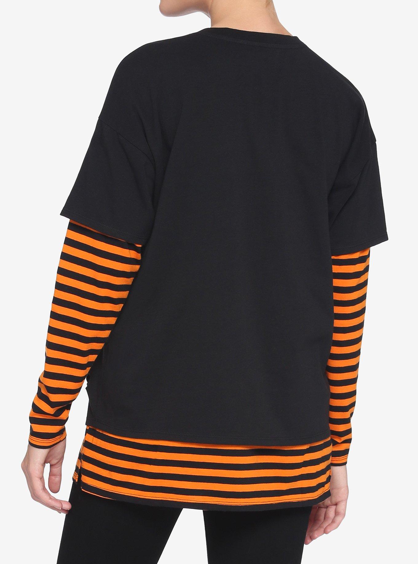 Disney Mickey Mouse & Friends Halloween Stripe Girls Twofer Long-Sleeve T-Shirt, MULTI, alternate