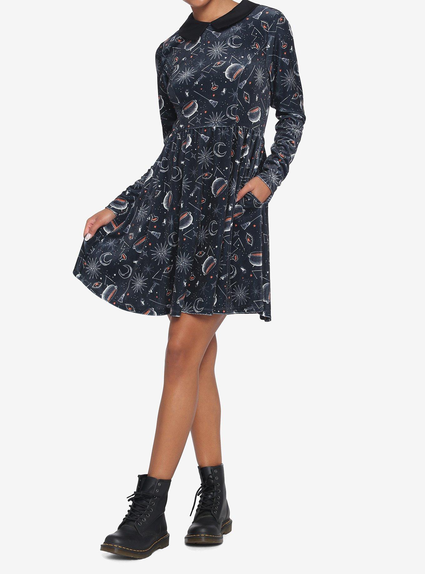 Disney Hocus Pocus Symbols Collar Dress, MULTI, alternate