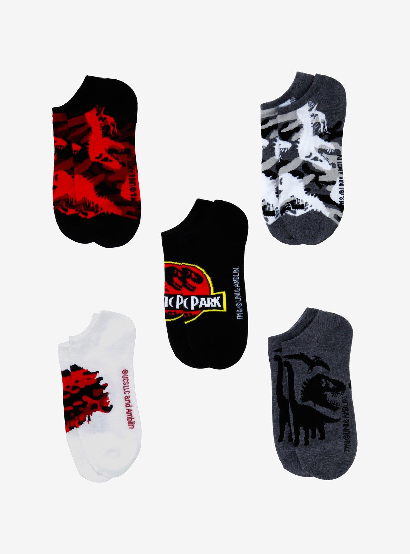 Jurassic Park Skeleton No-Show Socks 5 Pair, , alternate