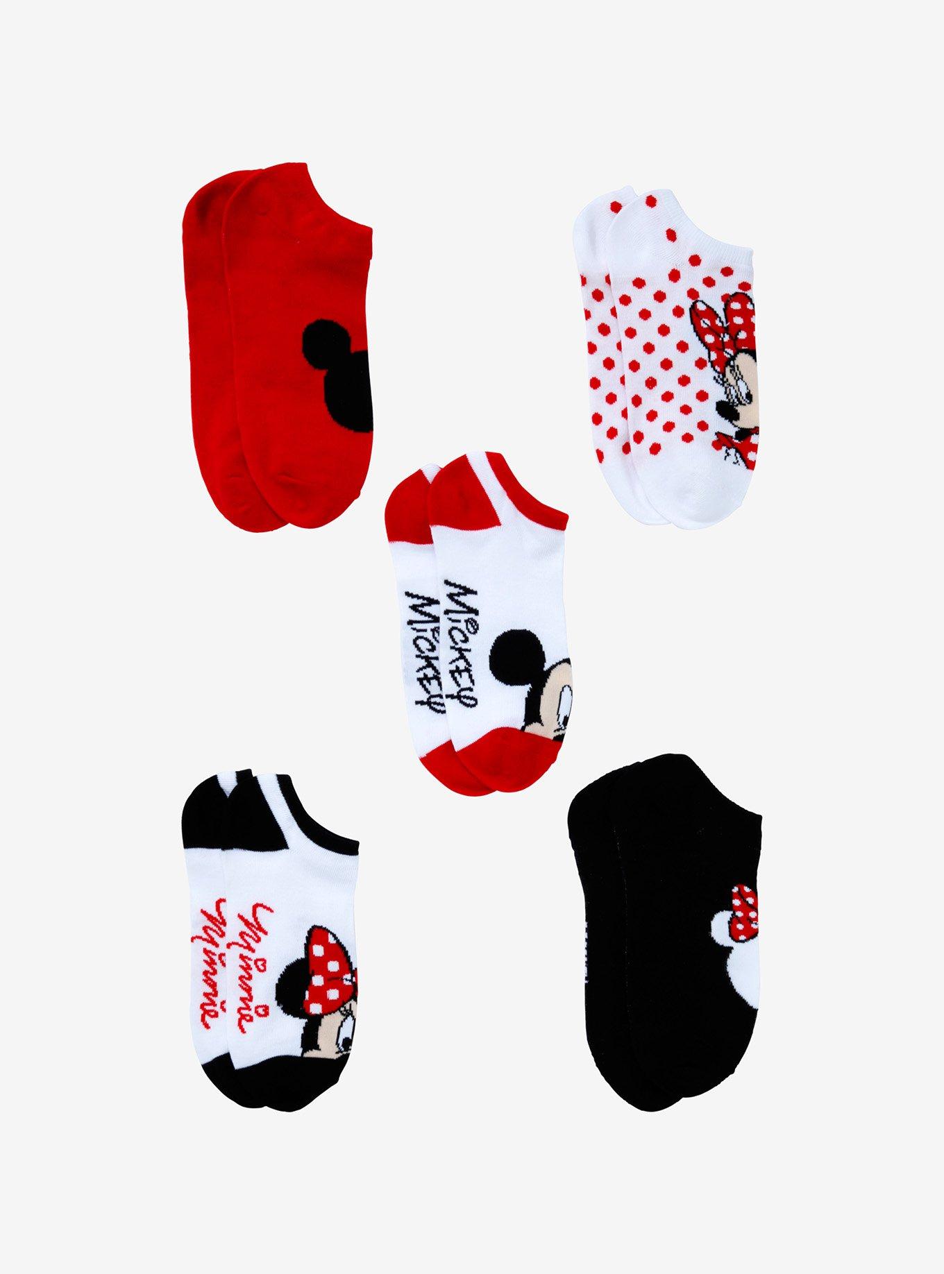 Disney Mickey Mouse & Minnie Mouse No-Show Socks 5 Pair, , alternate