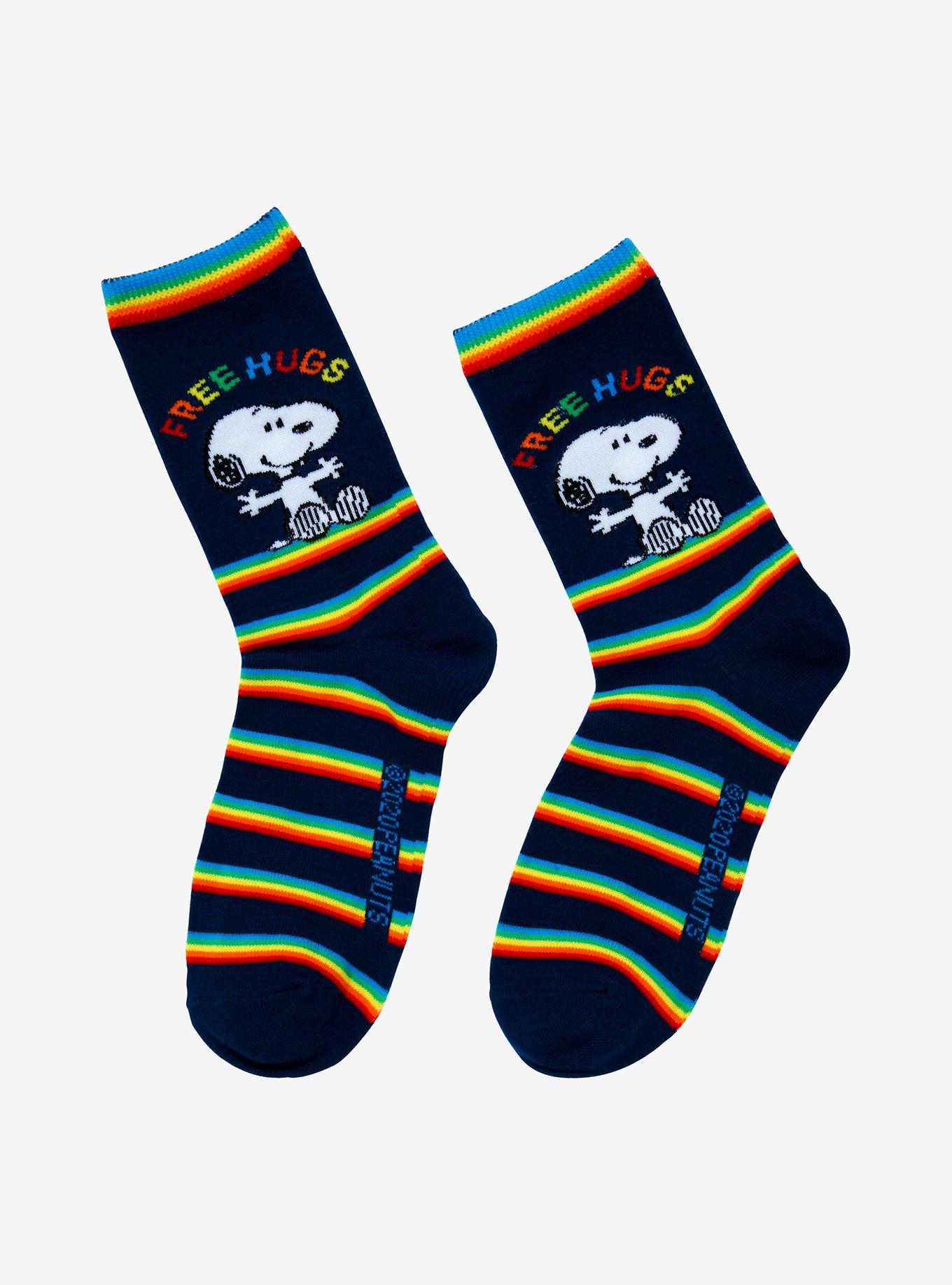 Peanuts Snoopy Free Hugs Stripe Crew Socks, , alternate