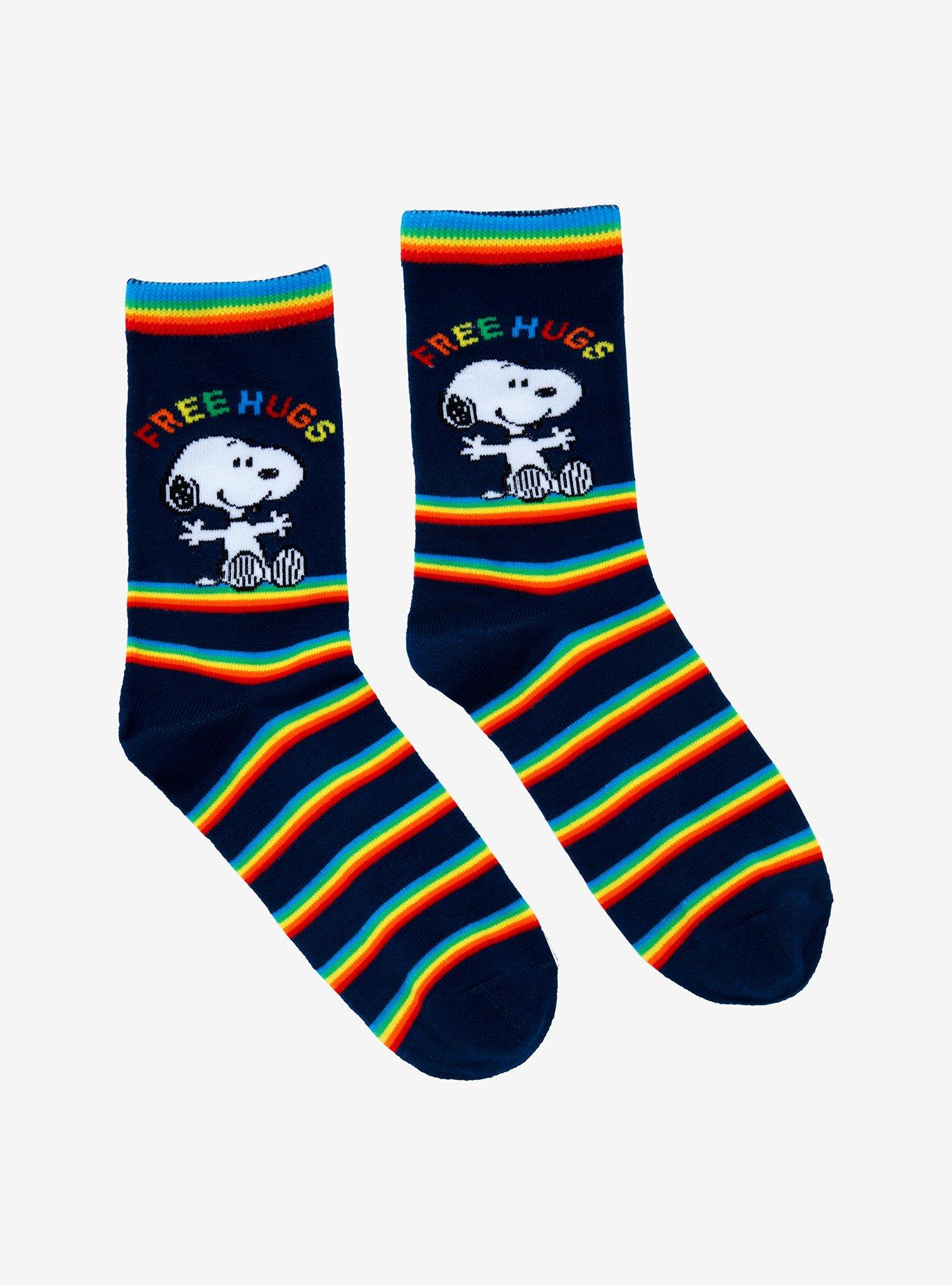 Peanuts Snoopy Free Hugs Stripe Crew Socks, , alternate