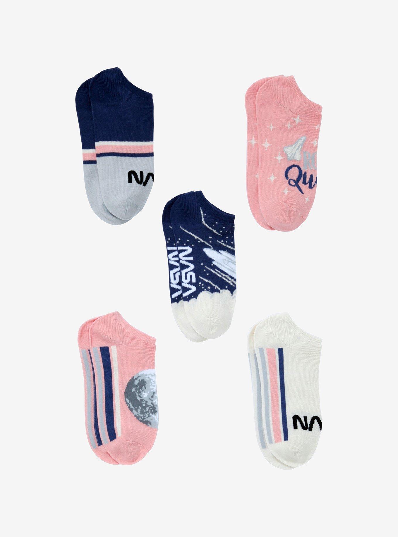 NASA Pink Blue & Grey No-Show Socks 5 Pair, , alternate