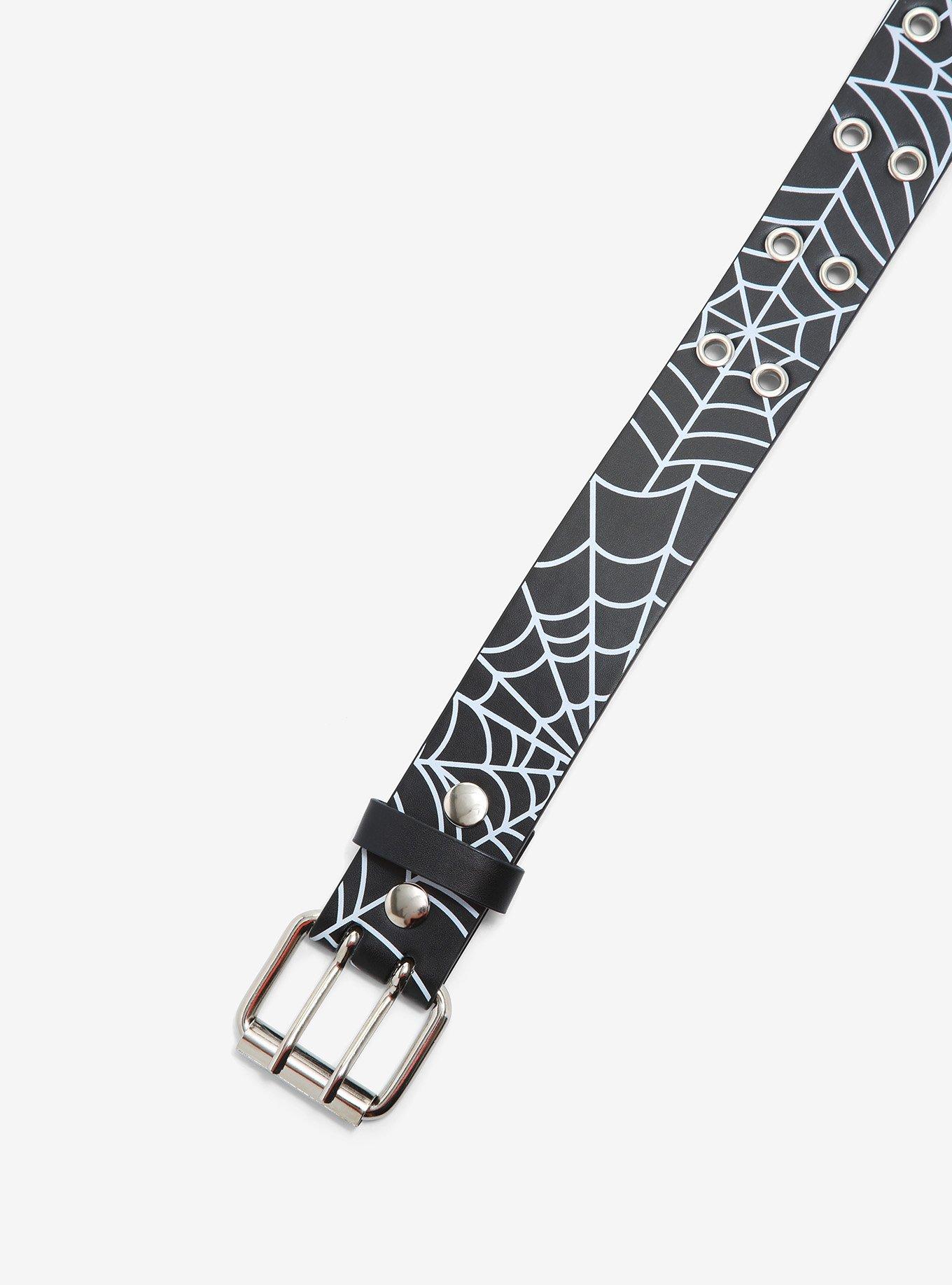 Spiderweb Faux Leather Grommet Belt, BLACK, alternate