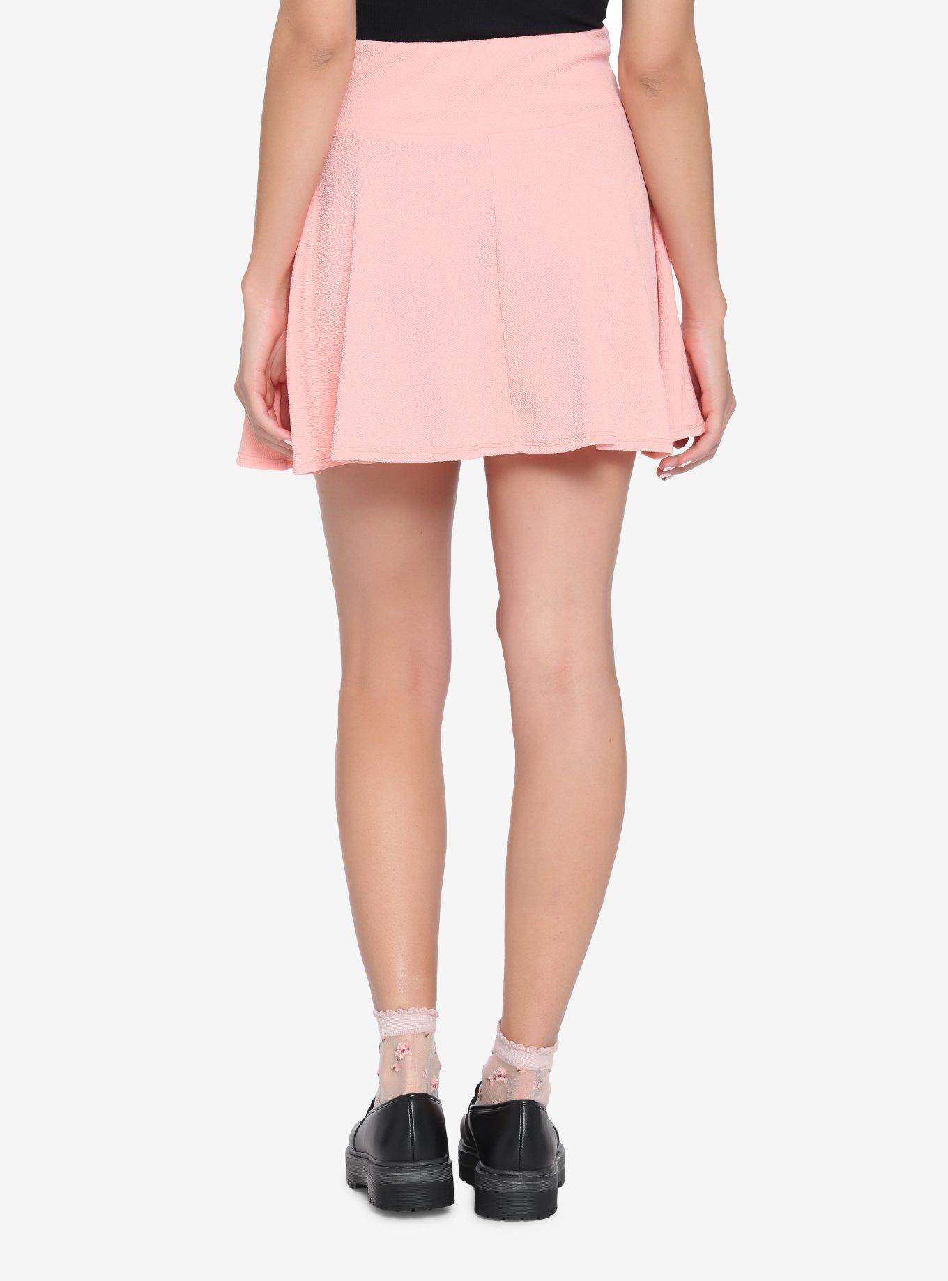 Pastel Pink Lace-Up Skater Skirt, , hi-res